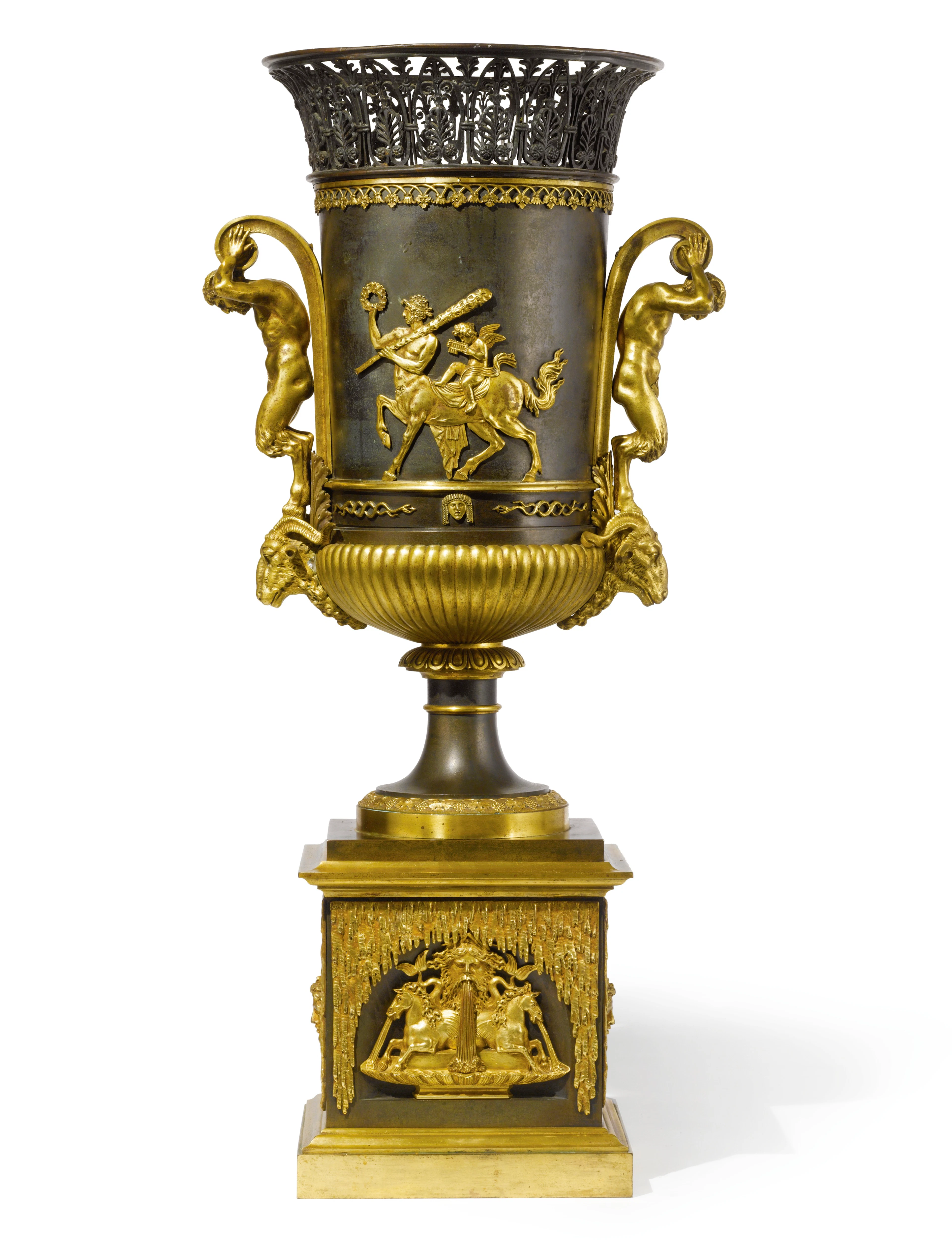 A RUSSIAN NEOCLASSICAL ORMOLU AND PATINATED BRONZE VASE, ATTRIBUTED TO FRIEDRICH BERGENFELDT