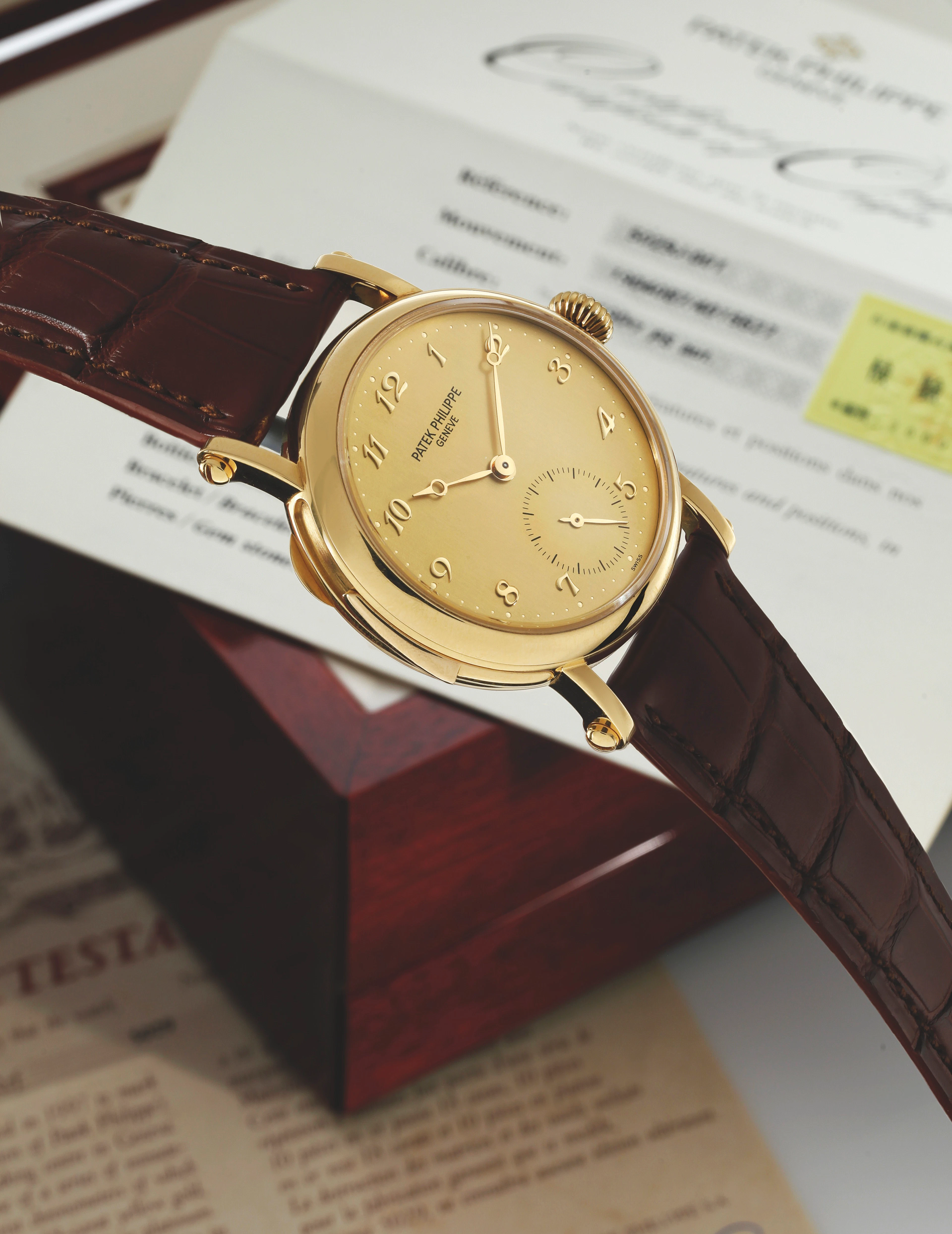 A VERY FINE AND RARE 18K YELLOW GOLD AUTOMATIC MINUTE REPEATING HINGED WRISTWATCH 1998 REF 5029J MVT 1904087 CASE 4015627