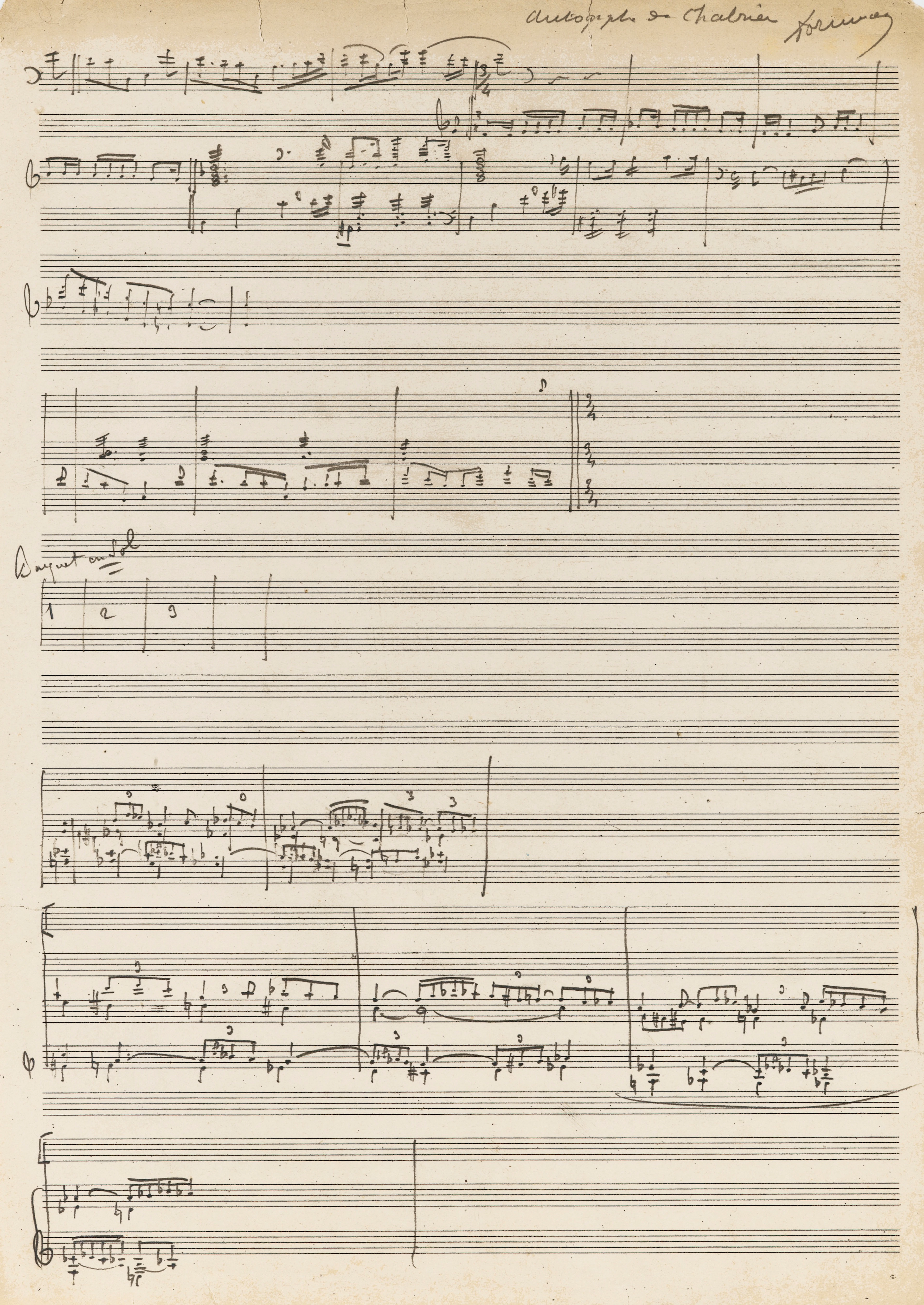 Collection of autograph musical sketchleaves, some probably for "Briseïs" and "Gwendoline", deriving from the composer's estate, together with ten autograph letters