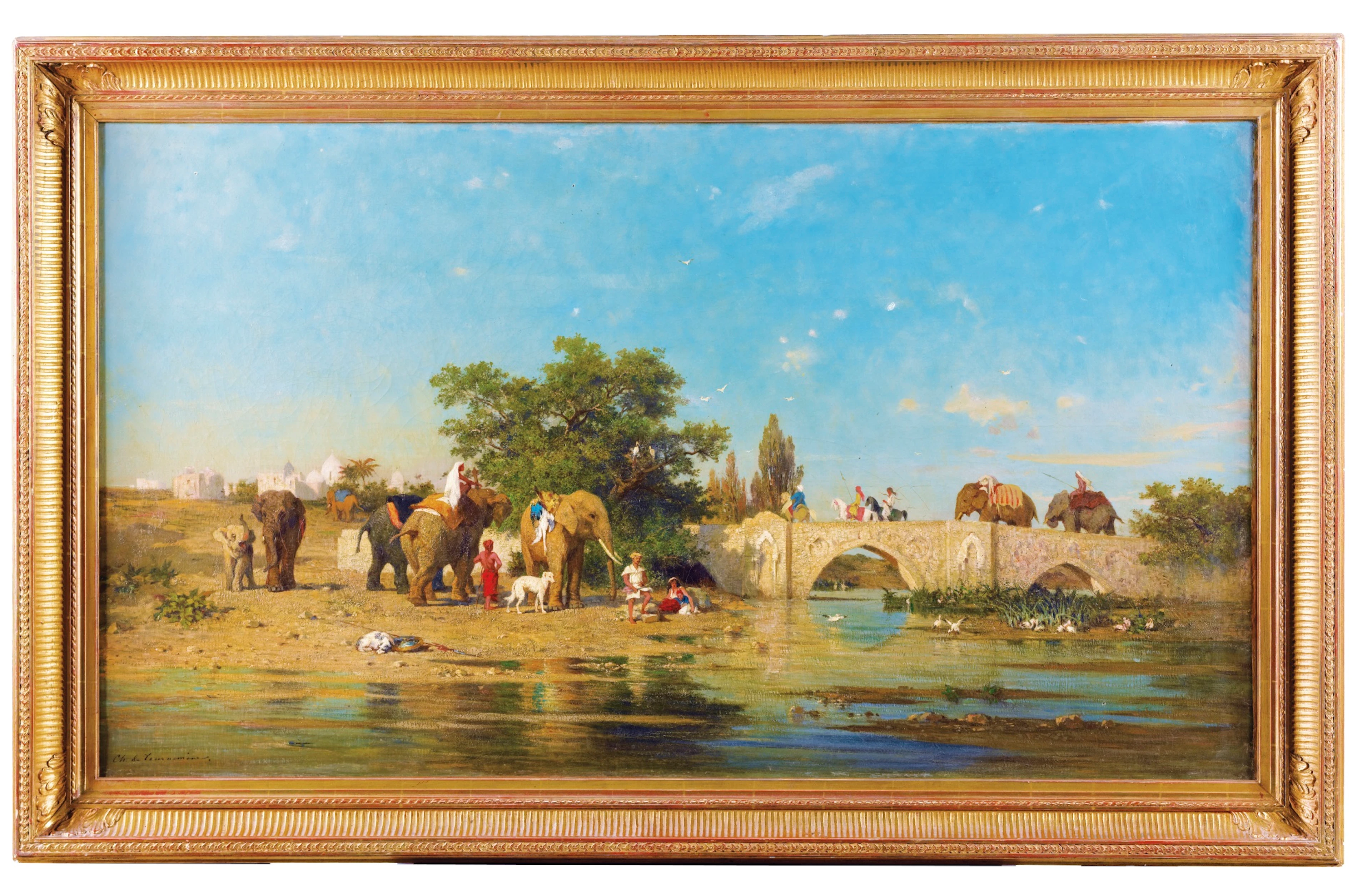 La halte des éléphants près de la rivière