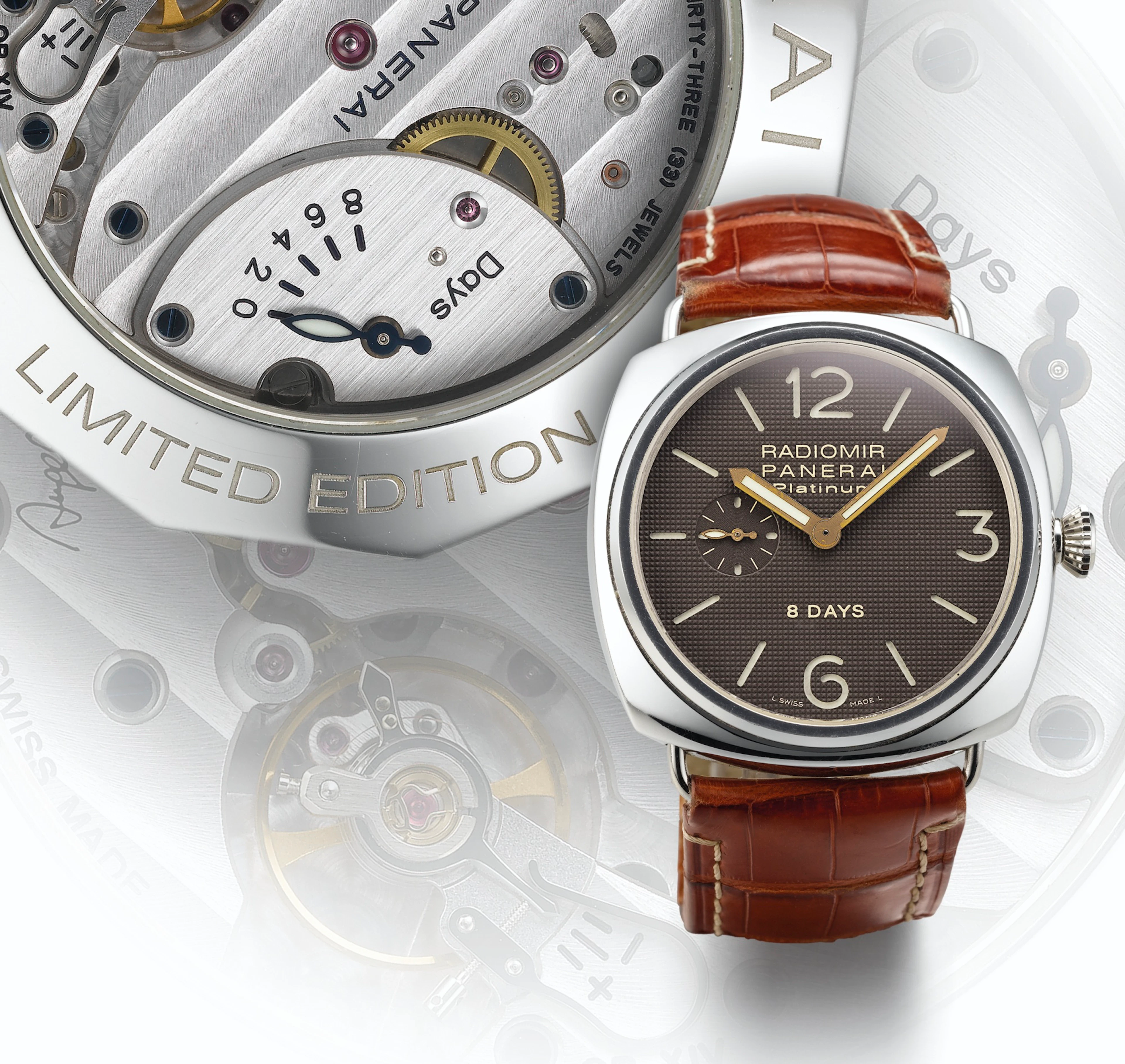 A FINE AND RARE SPECIAL EDITION PLATINUM WRISTWATCH WITH 8-DAY POWER RESERVE INDICATION