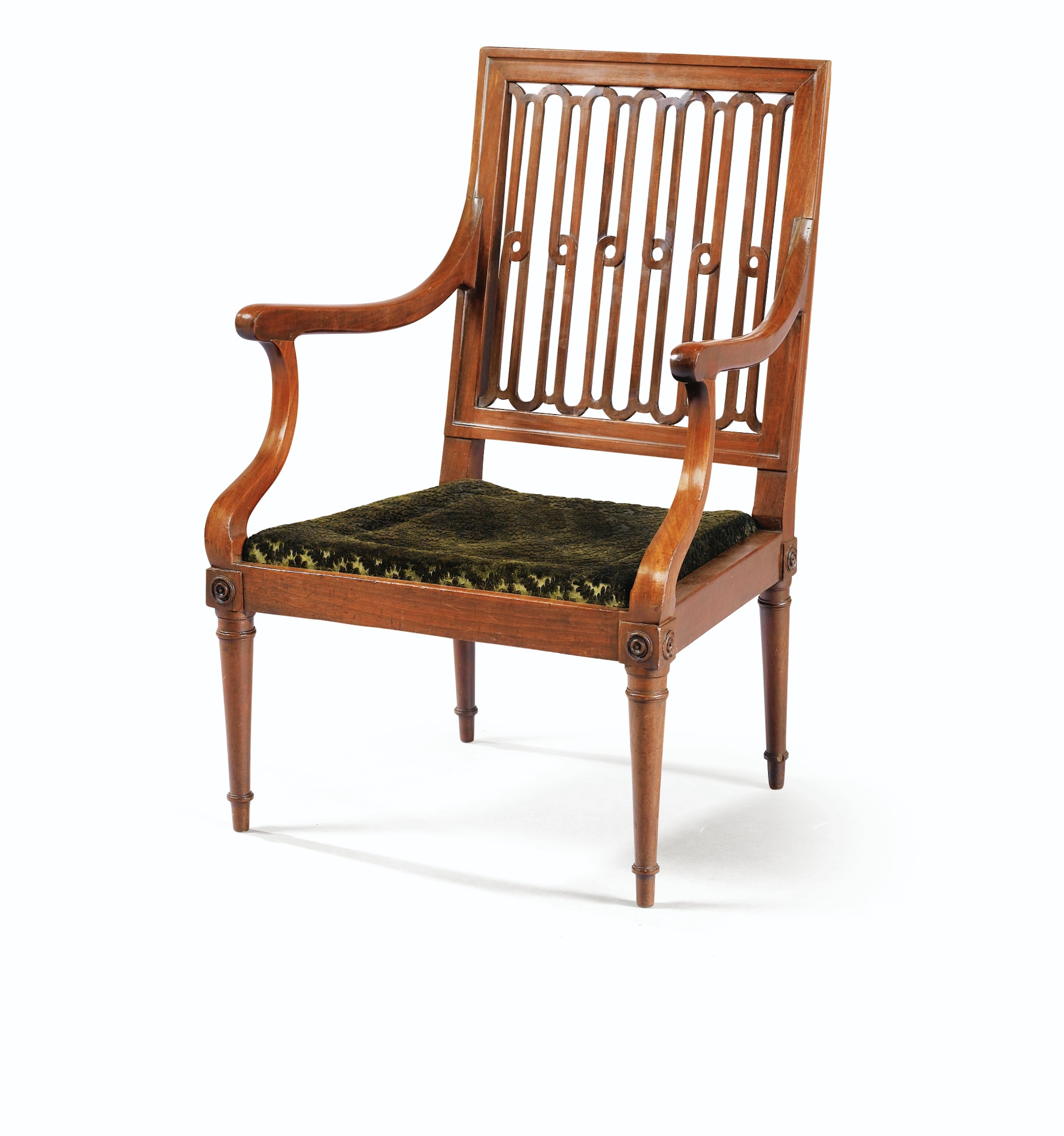 Fauteuil à dossier plat en acajou massif  d'époque louis xvi, vers