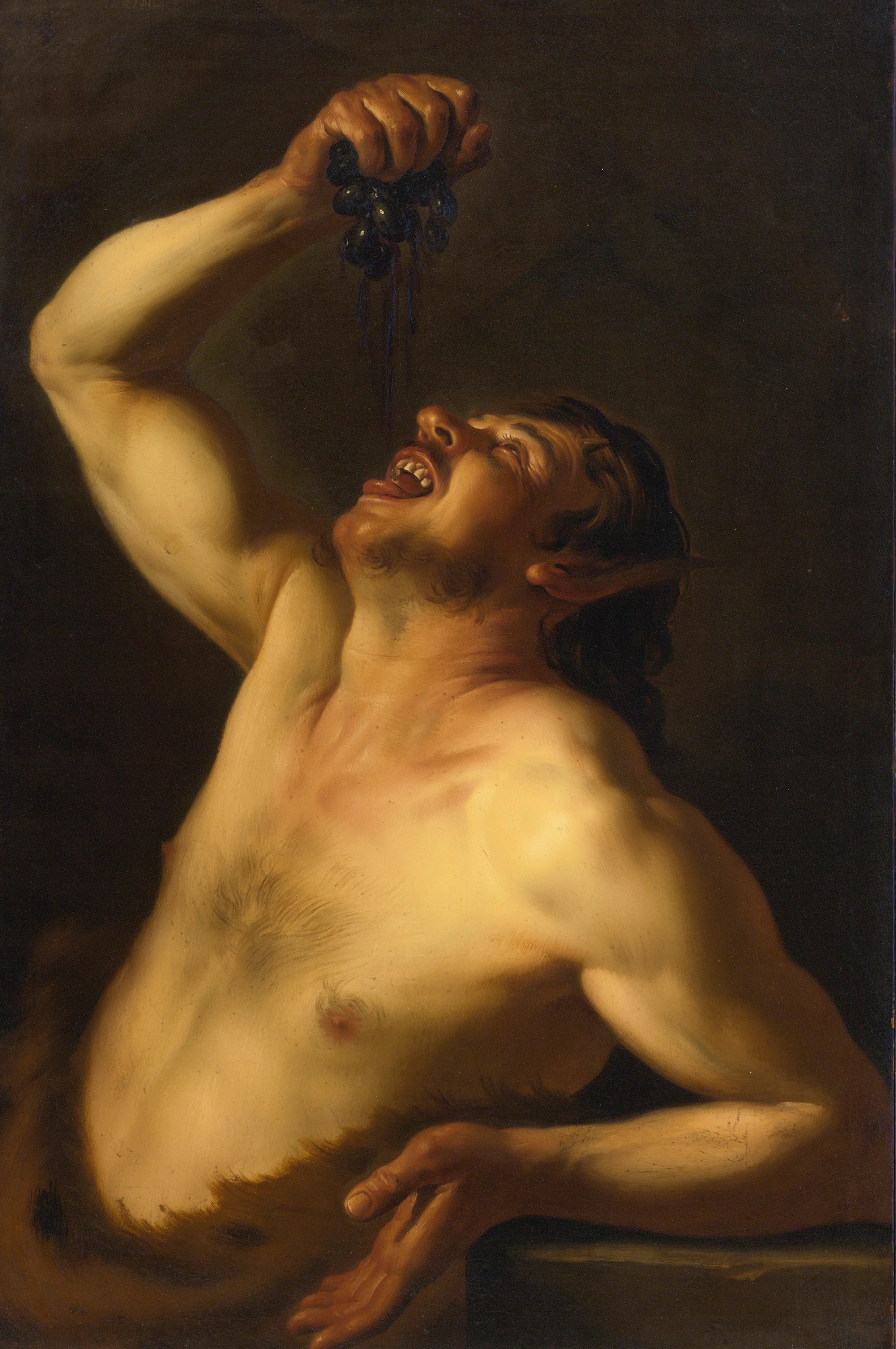 Satyr drinking from grapes