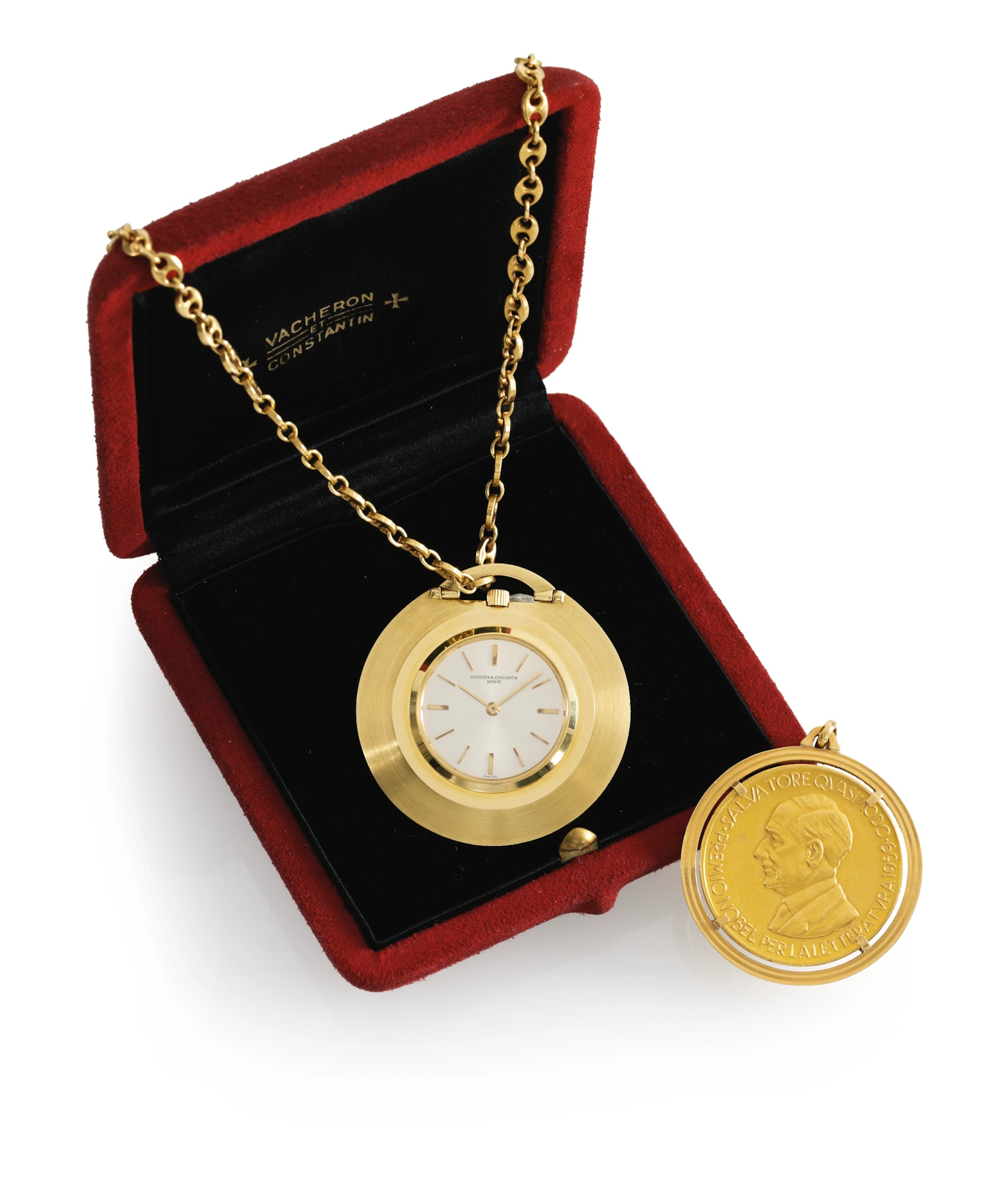 A historical yellow gold open faced keyless watch accompanied with