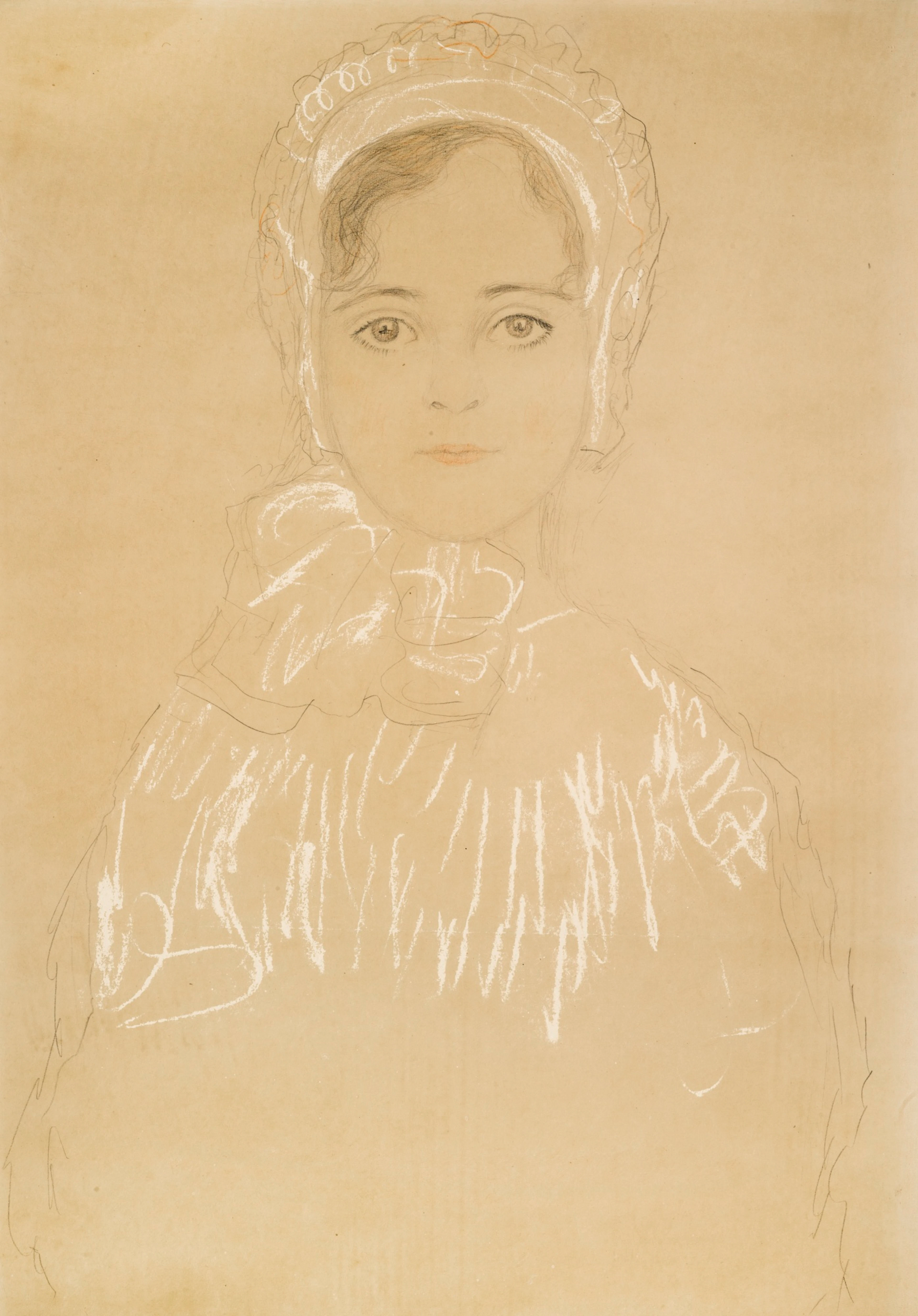 Mädchenbrustbild von vorne mit Häubchen (Portrait of a girl with a hat)