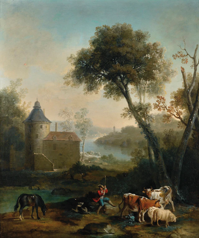 Pastorale avec un château à l'arrière plan