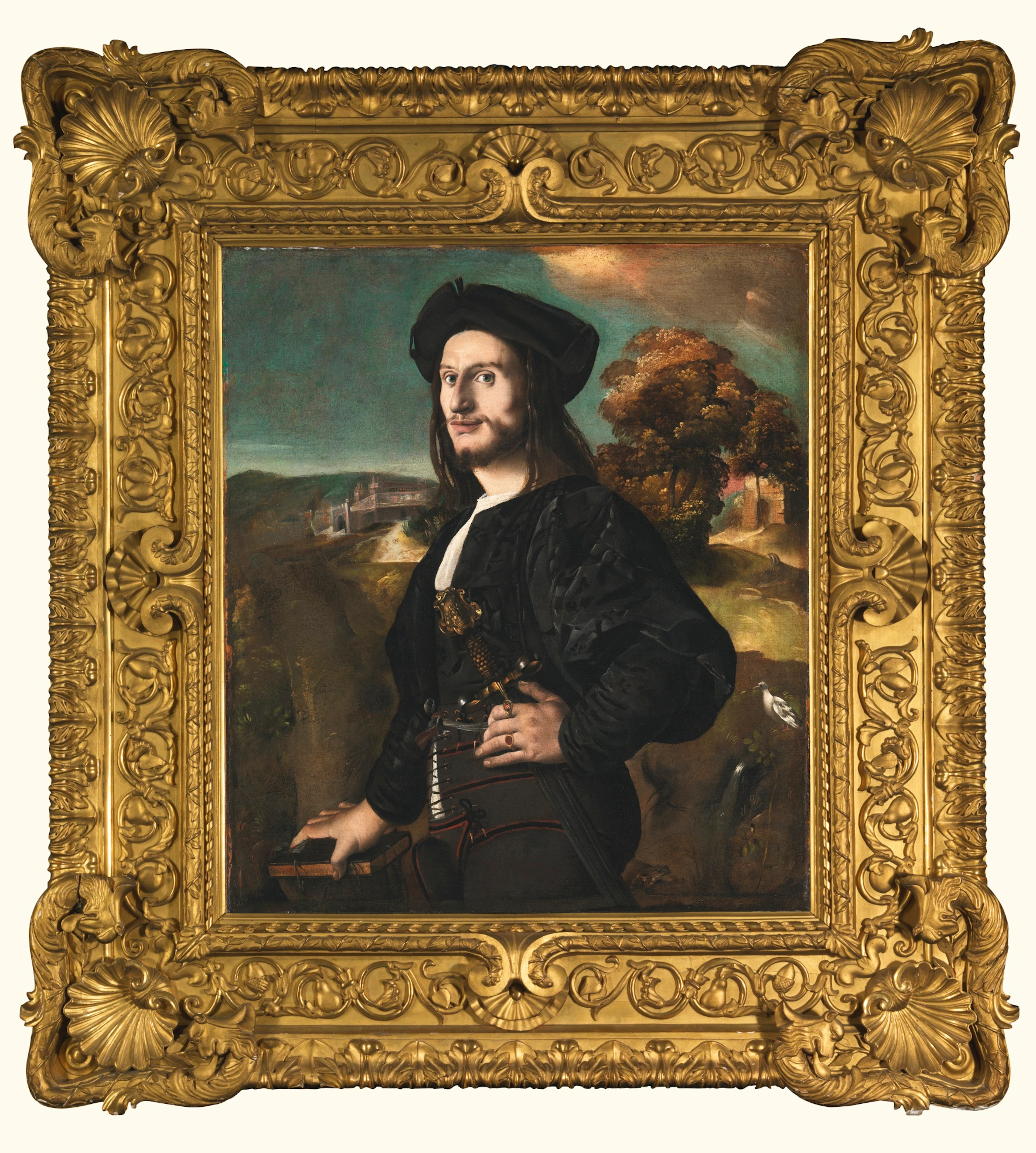 Portrait of a gentleman with a sword, three-quarter length, a landscape