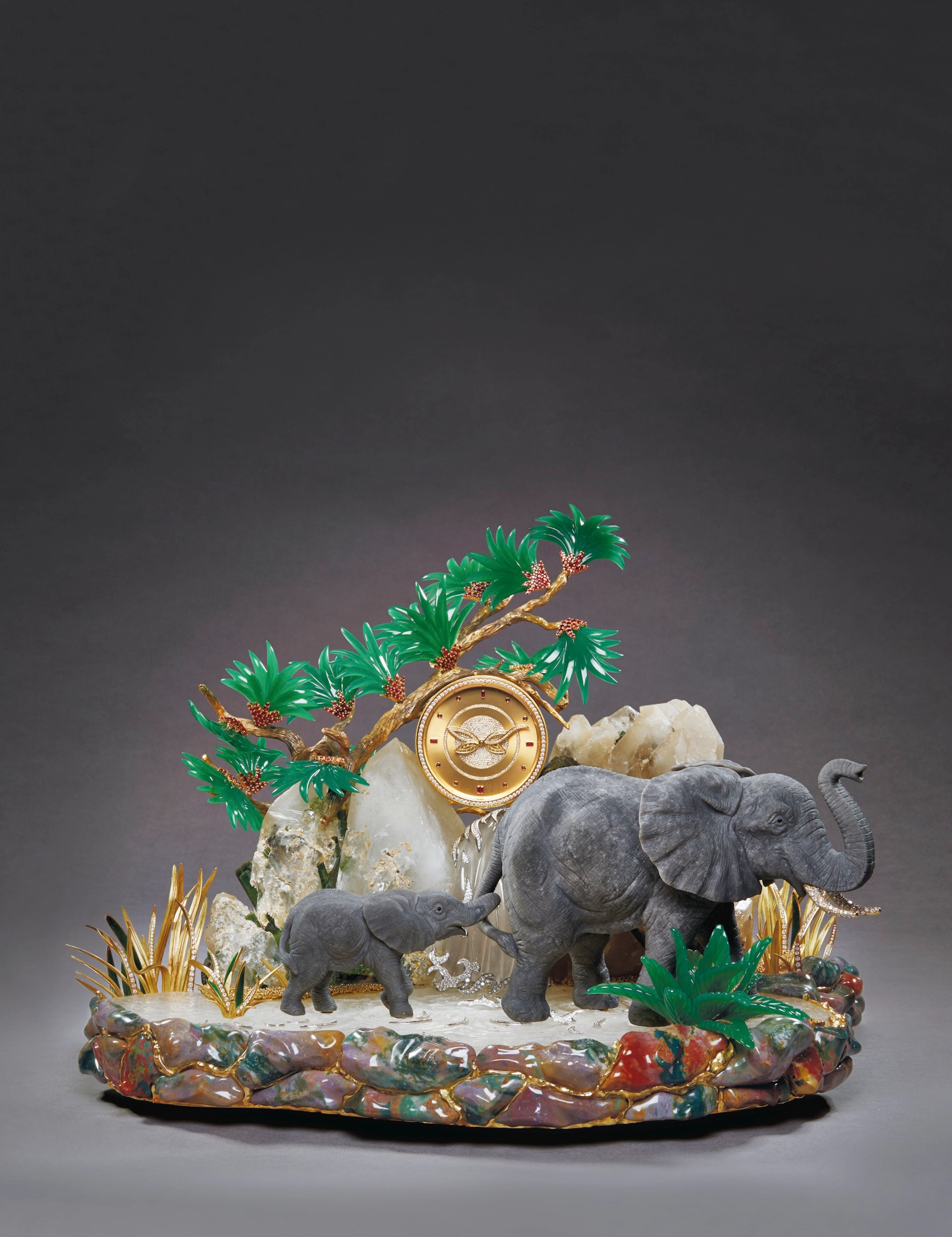 A magnificent yellow and white gold, silver, diamonds, rubies, jasper