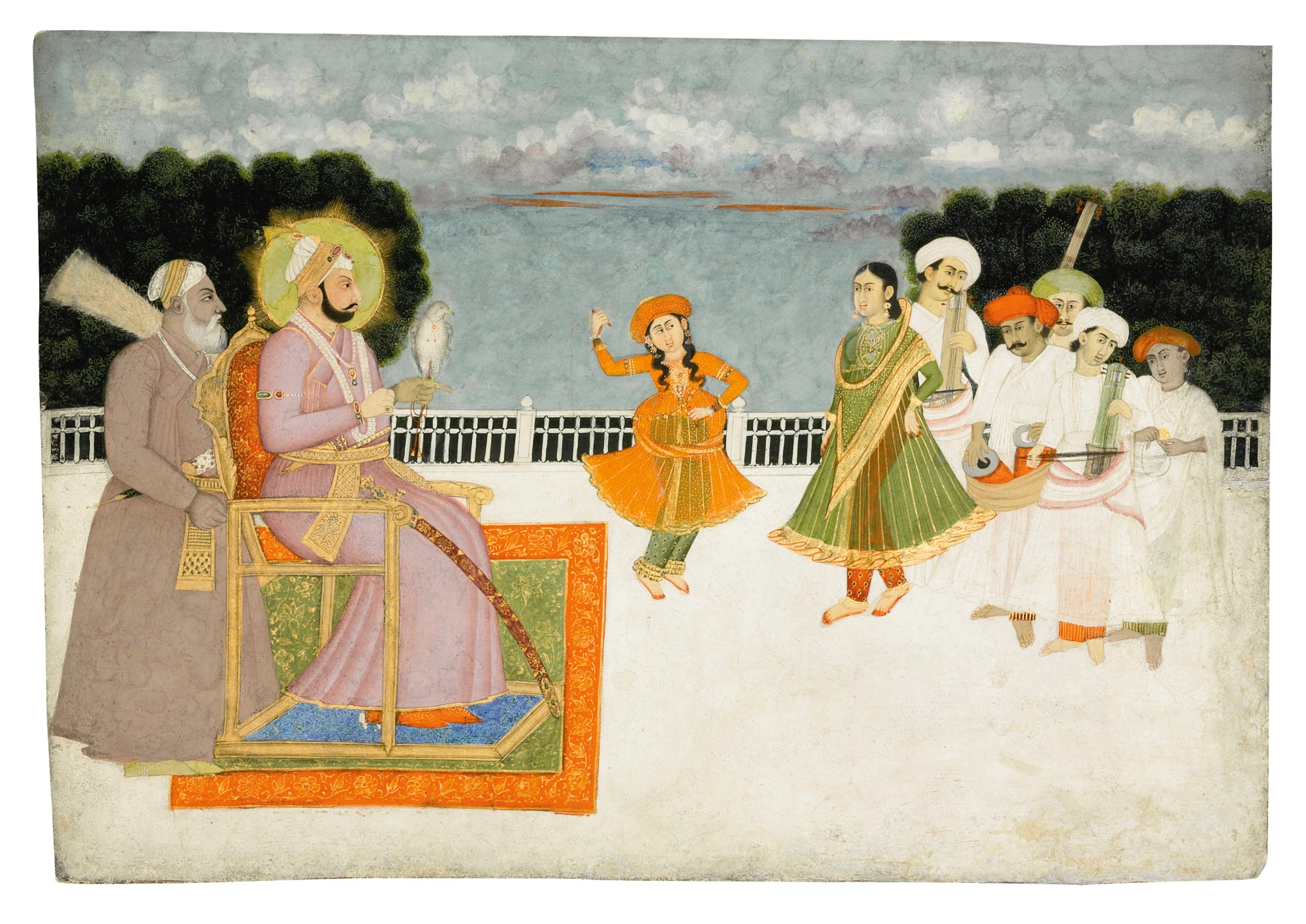 The young emperor shah alam ii enthroned on a terrace watching a nautch