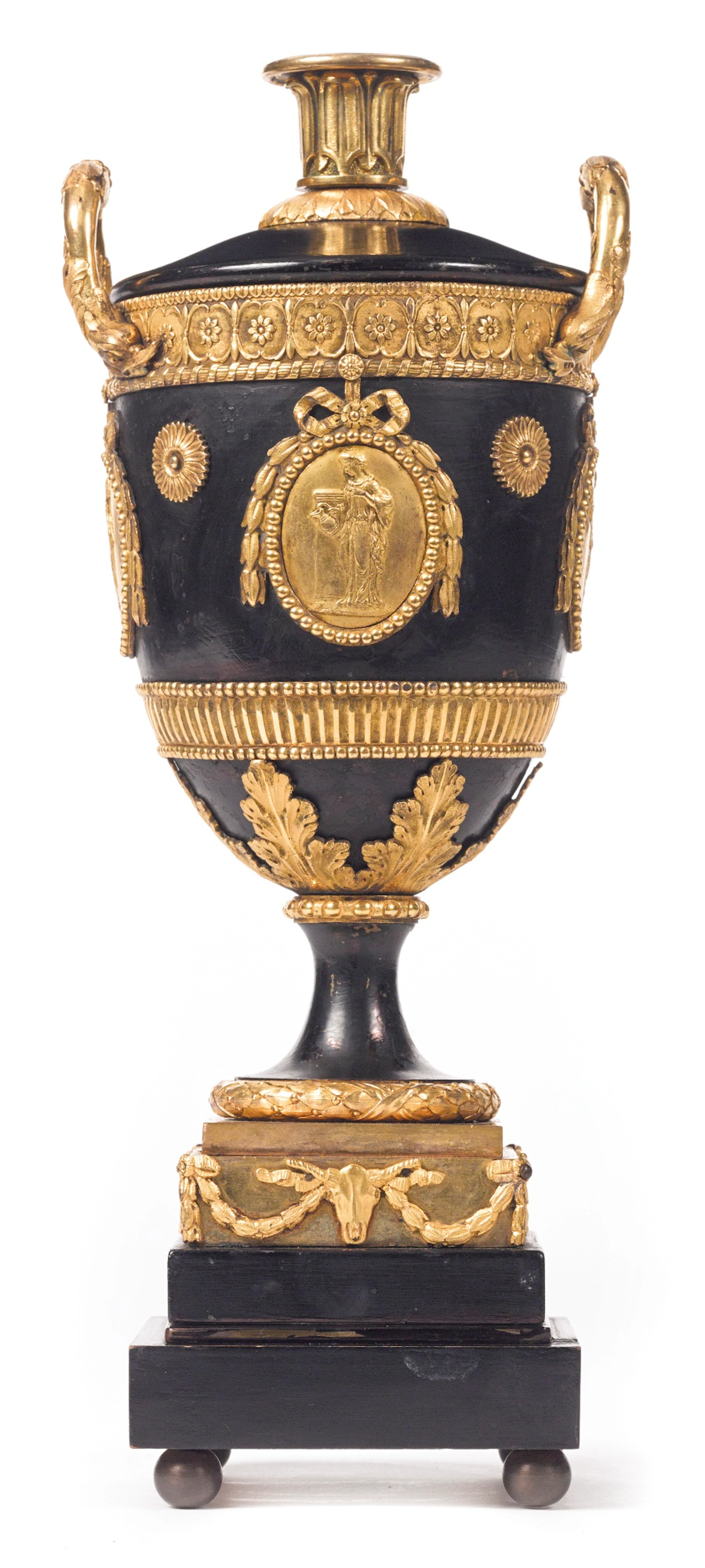 A george iii ormolu mounted blue lacquered metal vase attributed to