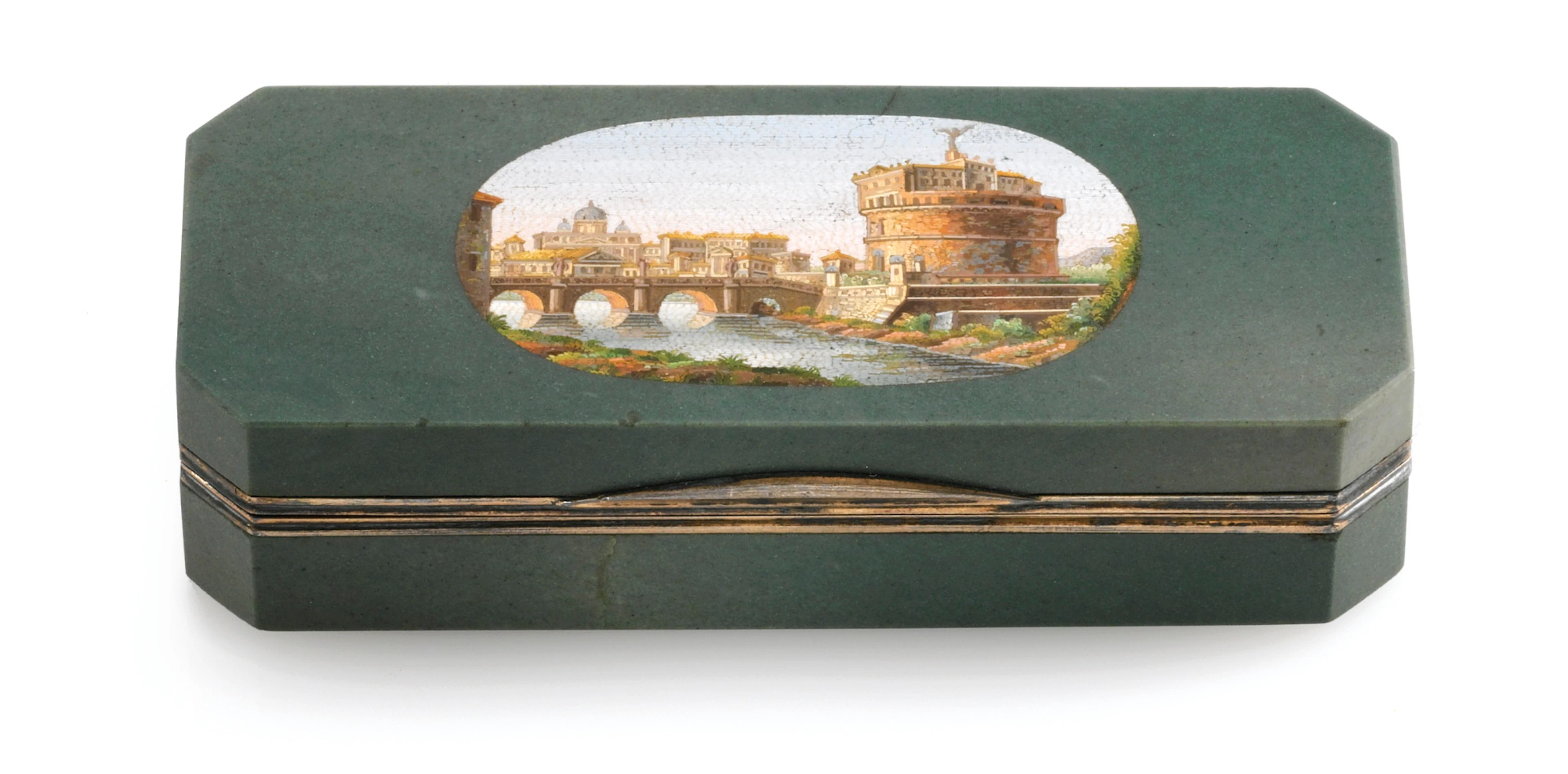 A hardstone and micromosaic snuff box with silver-gilt mounts, Giovanni Andrea Mascelli, Rome, circa 1810-1820