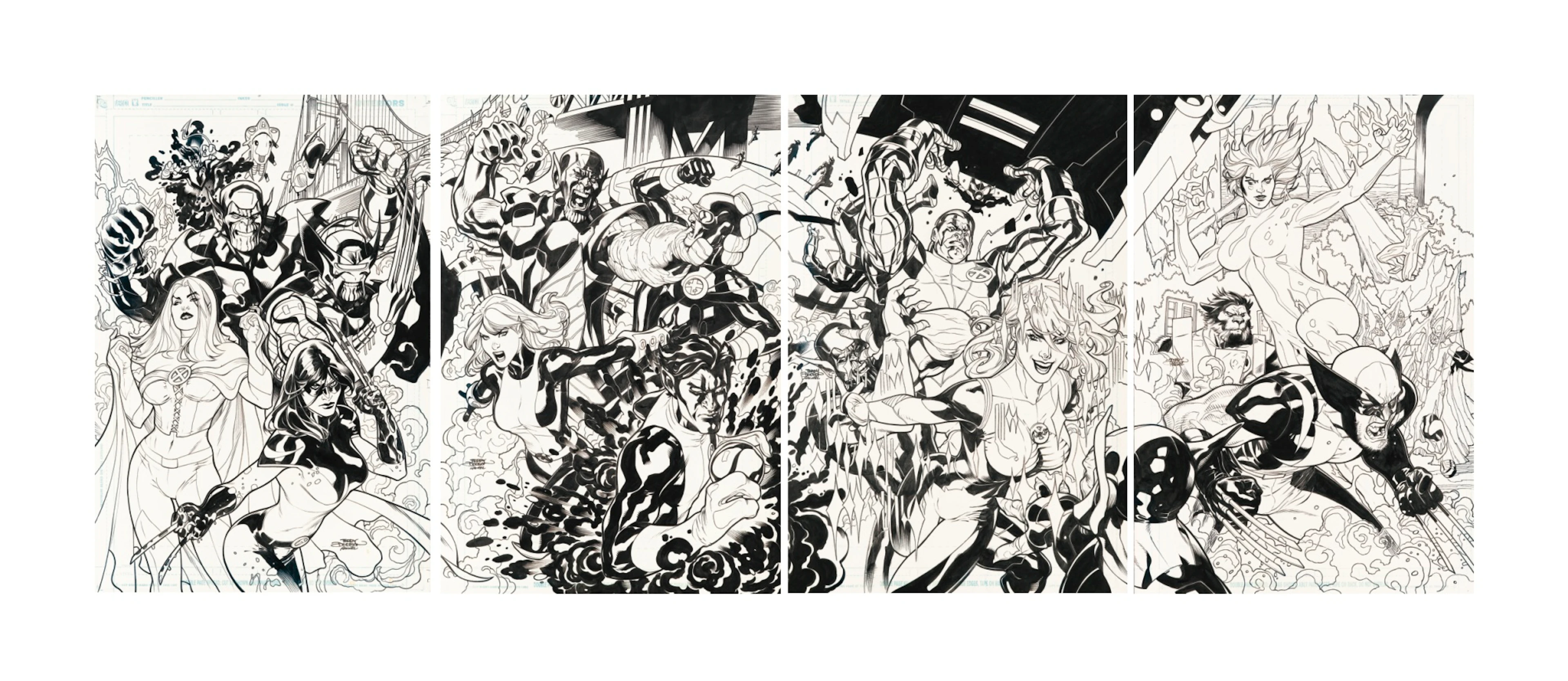 (4) dodson terry, x-men,secret invasion,couverture 1 à 4, encre de
