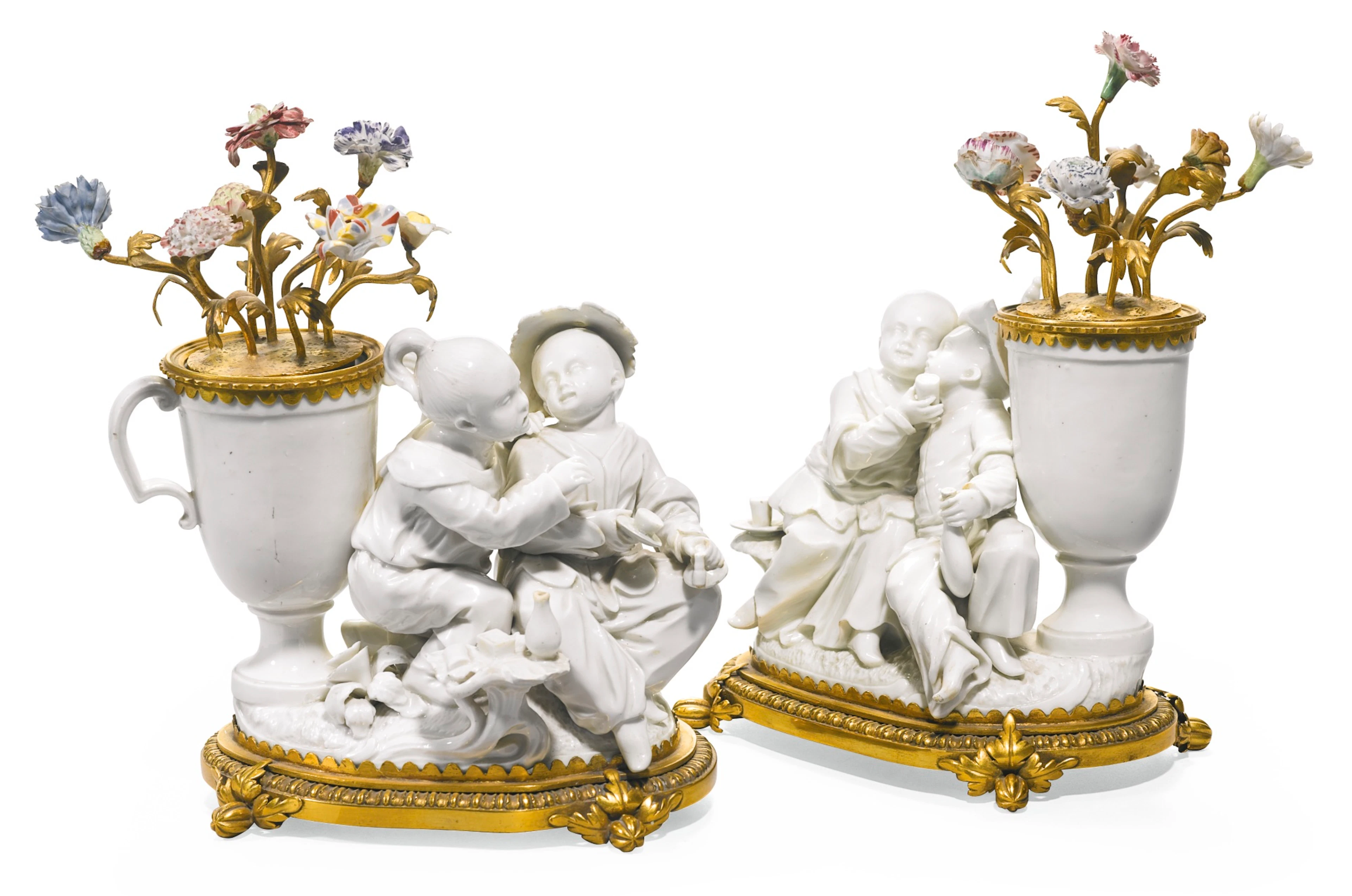 A pair of gilt-bronze-mounted frankenthal porcelain chinoiserie groups