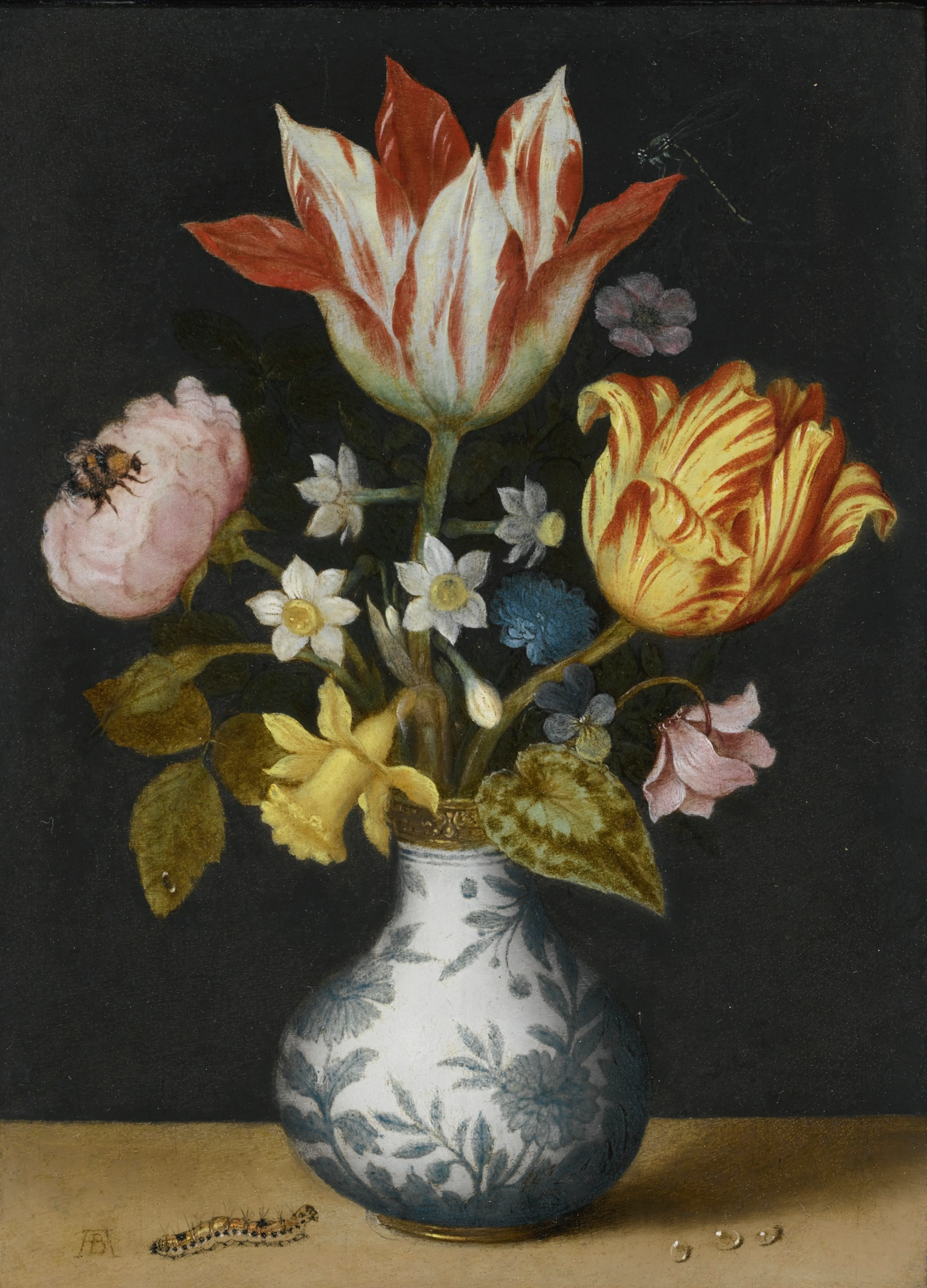 Still life of flowers in a wan-li vase, including tulips, narcissi