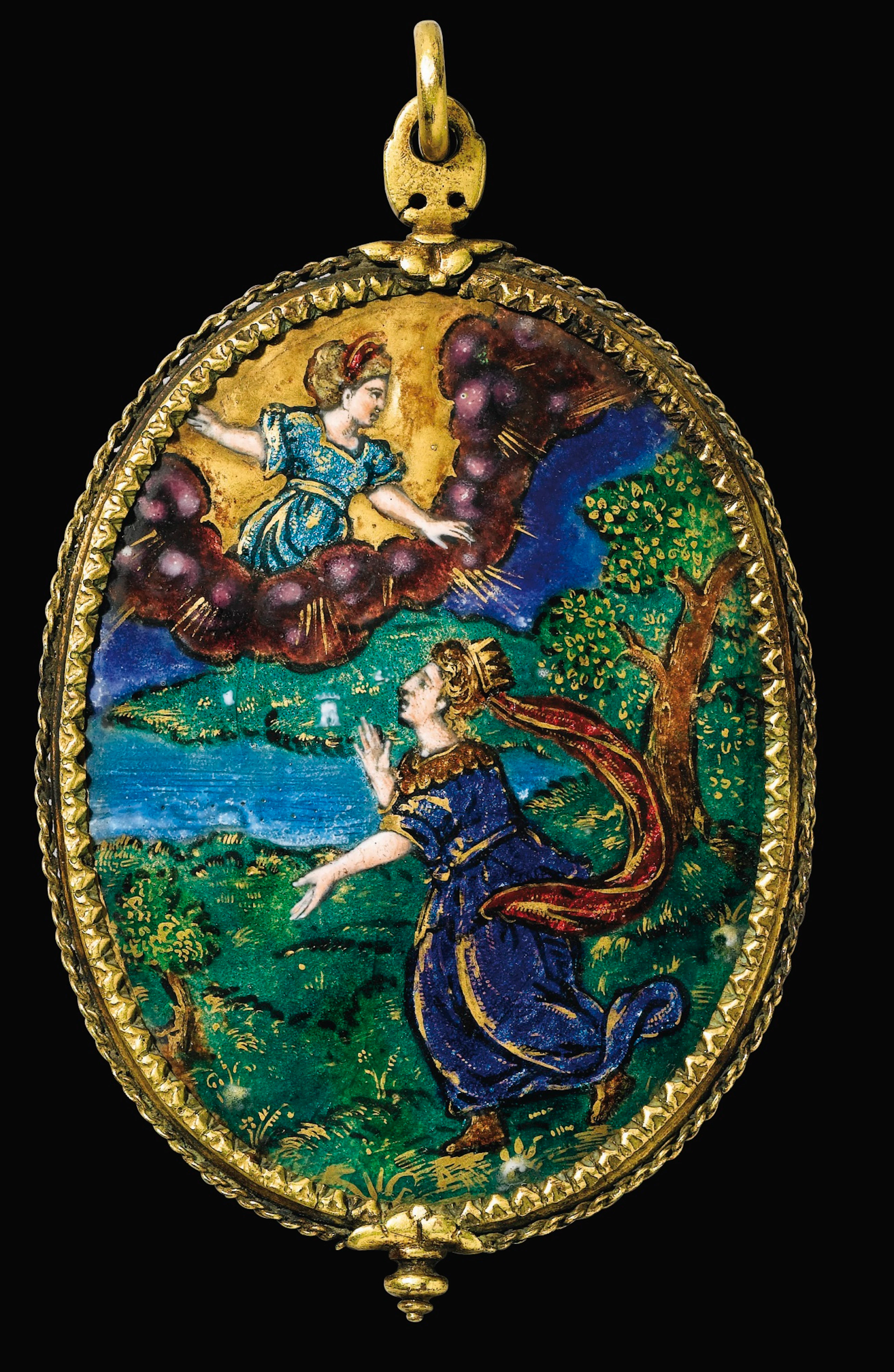 LIMOGES, VERS 1600 MIROIR AVEC UNE SCÈNE MYTHOLOGIQUE, VÉNUS APPARAISSANT