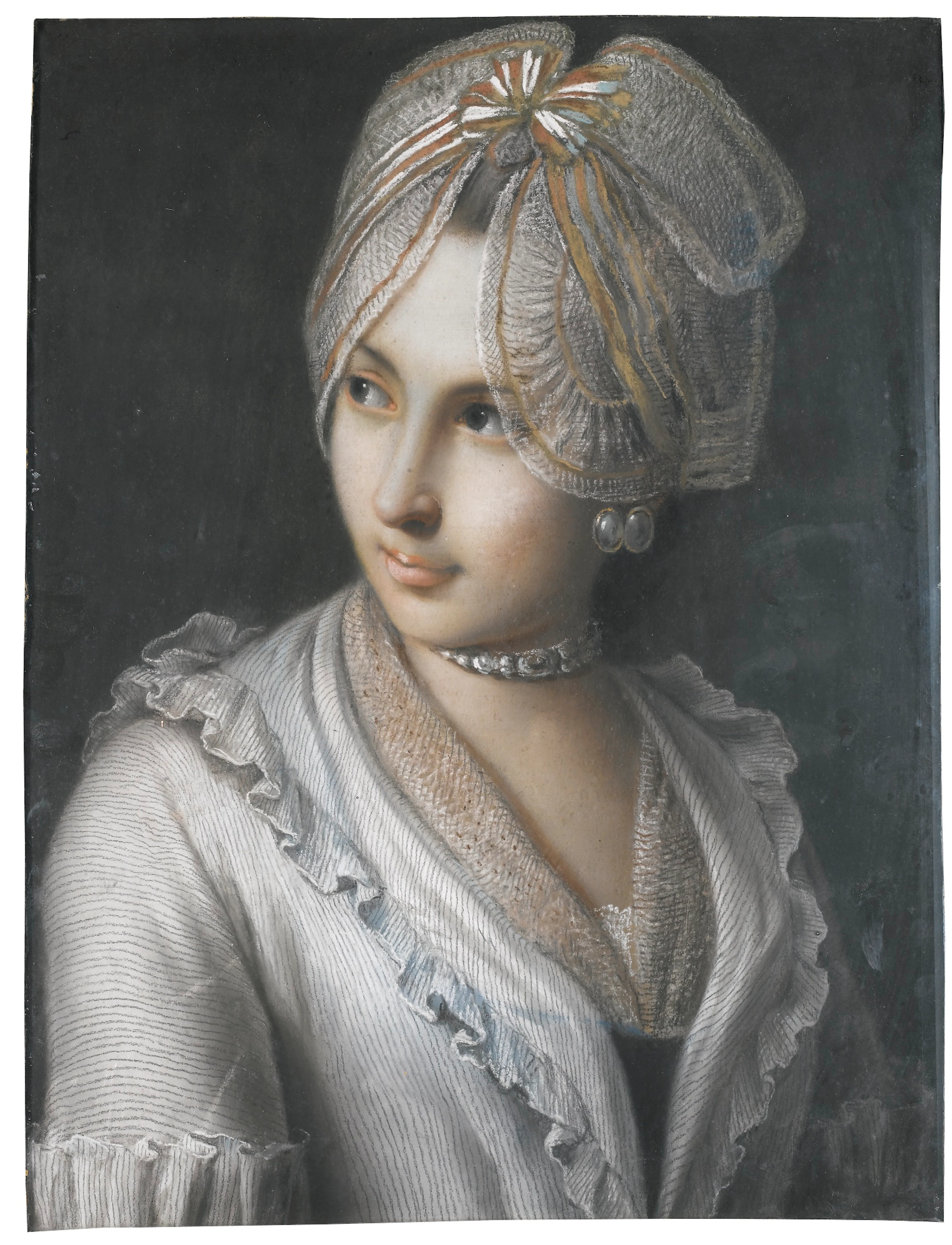 Portrait of a young lady with a lace cap and jewelled choker