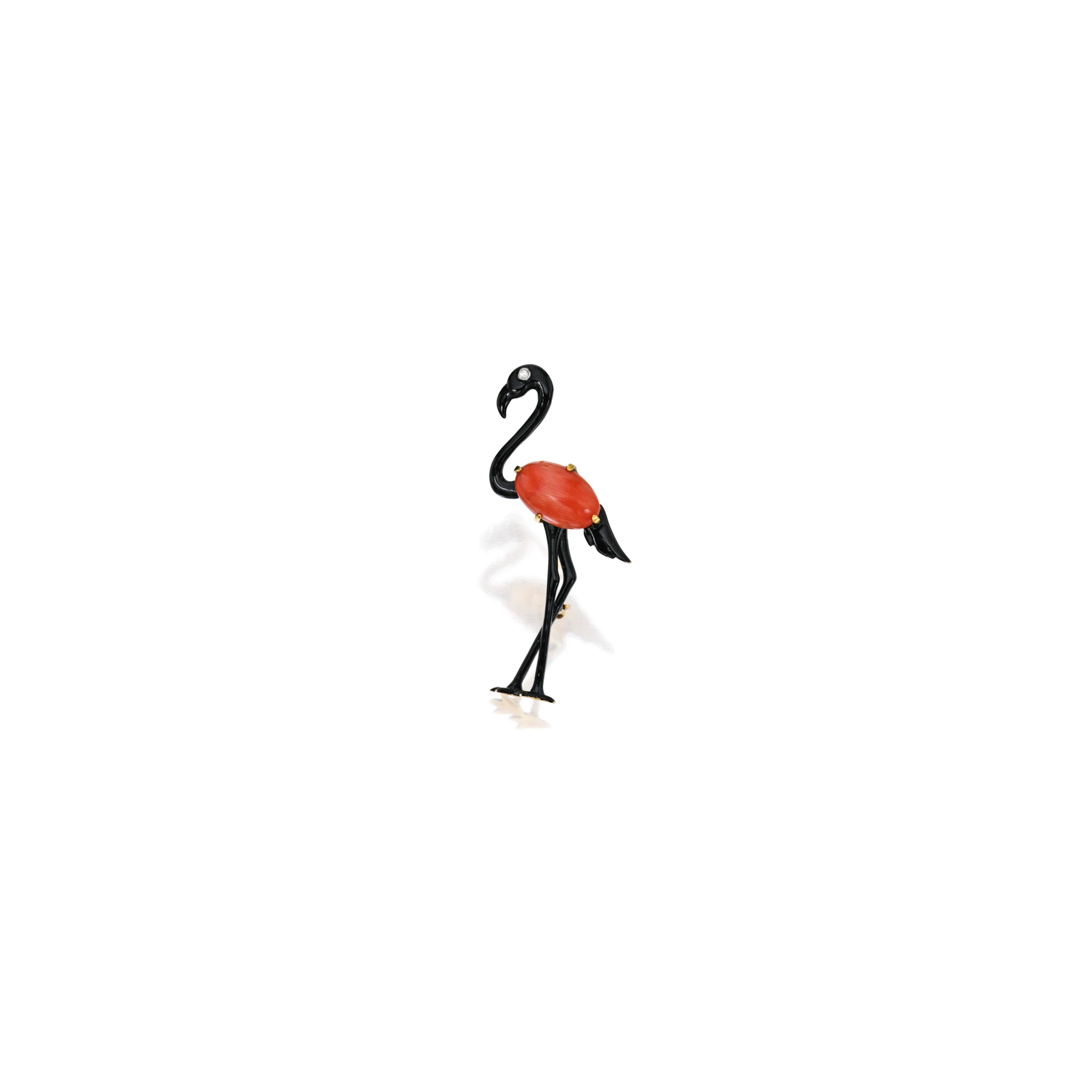 14 karat gold, coral, diamond and lacquer 'flamingo' brooch, cartier