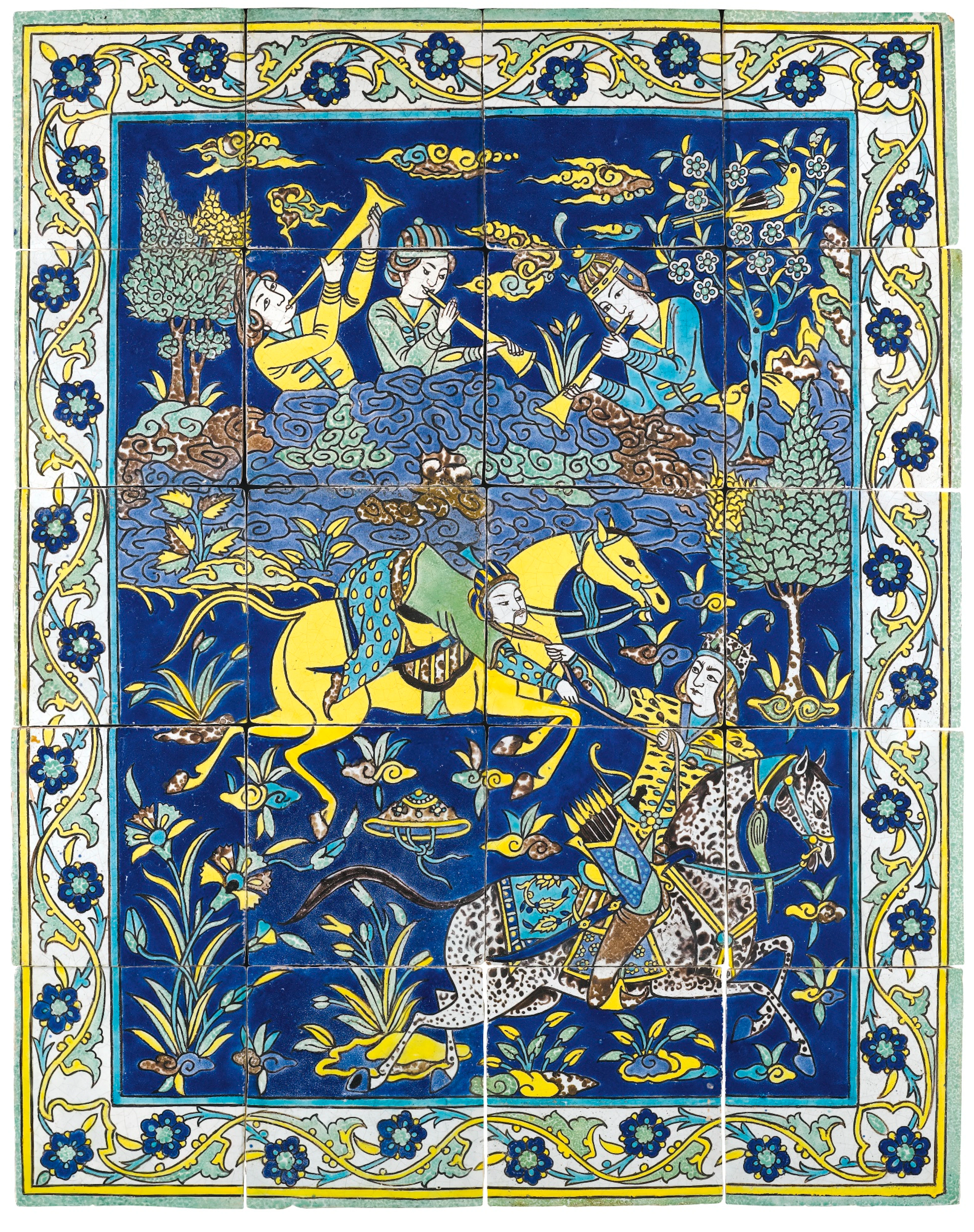 A safavid cuerda seca tile panel, persia, 17th/18th century
