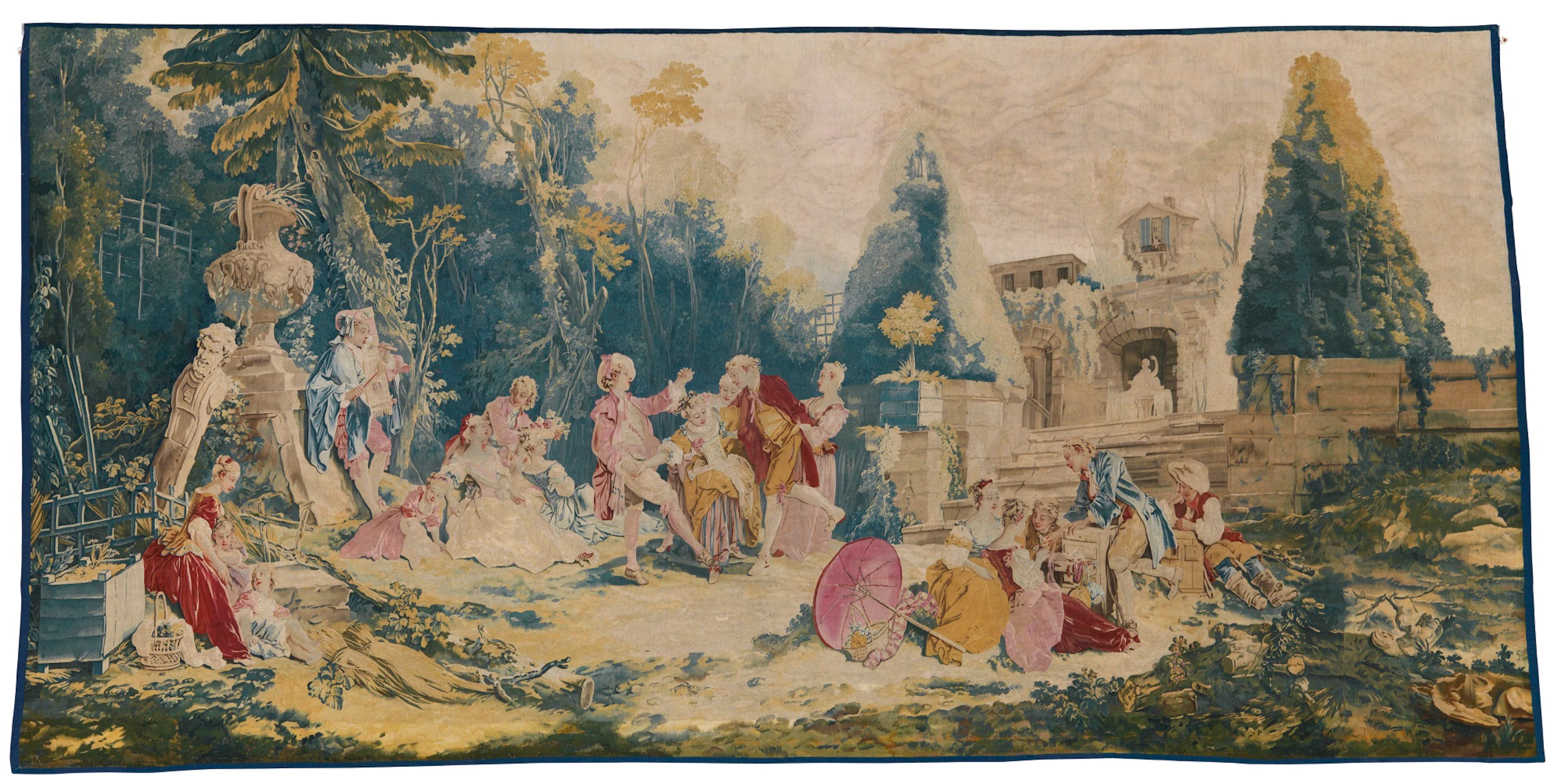 A beauvais tapestry depicting 'la danse et la curiosité' from the