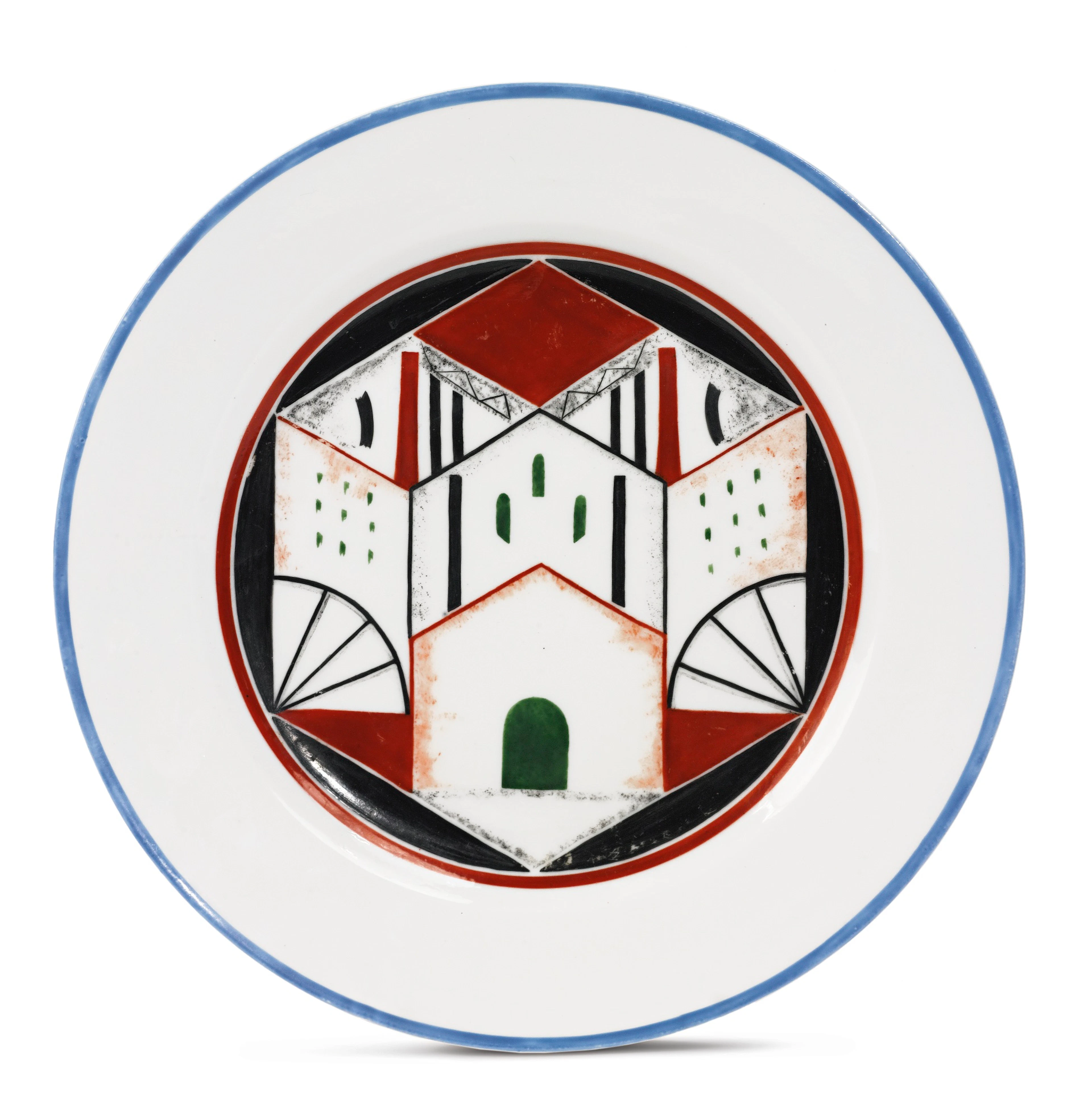 A soviet porcelain propaganda plate: the geometric city, state porcelain