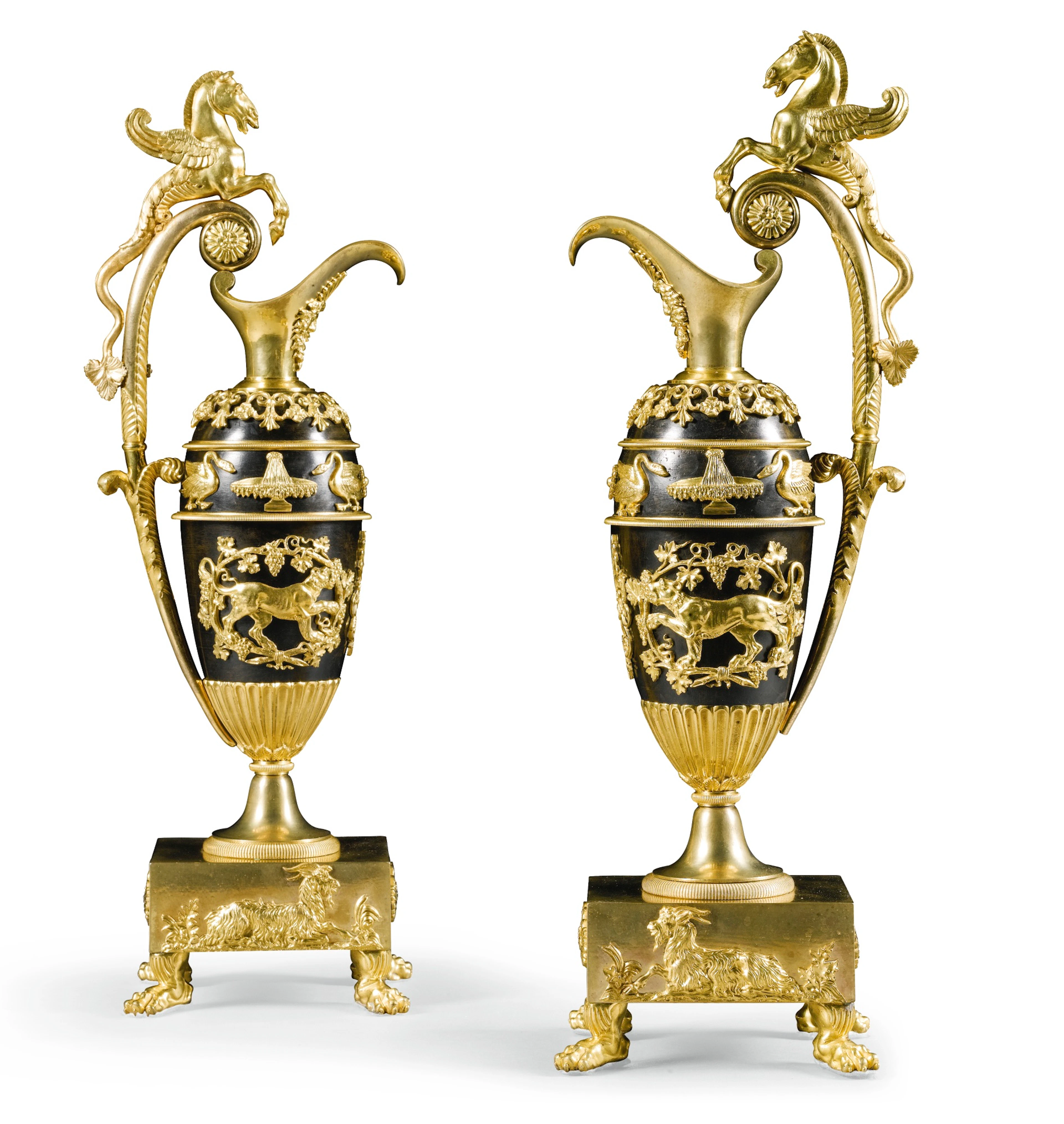 A pair of russian gilt-bronze and bronze ewers 19th century