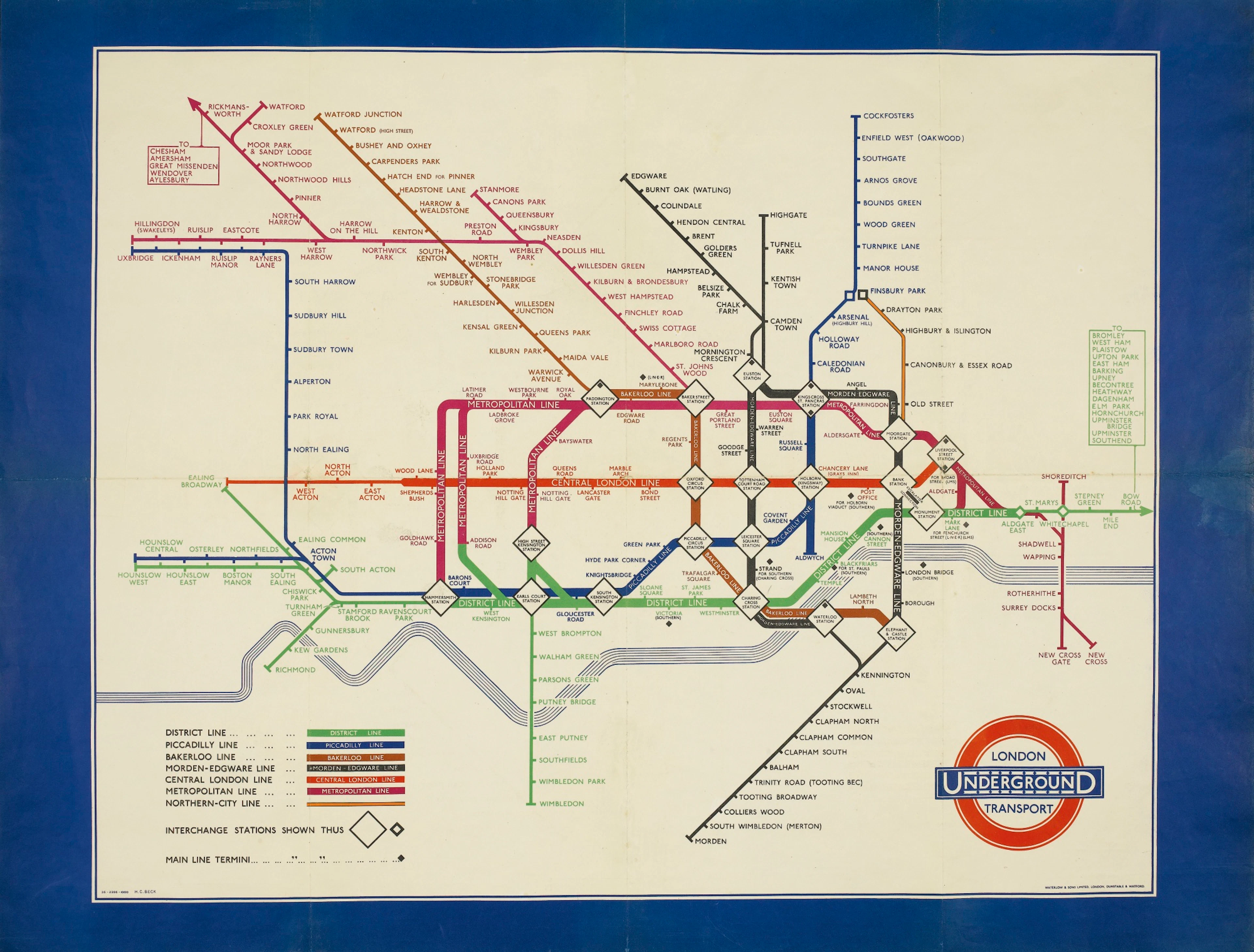 London Underground Map Poster. London: Waterlow & Sons Ltd. for London