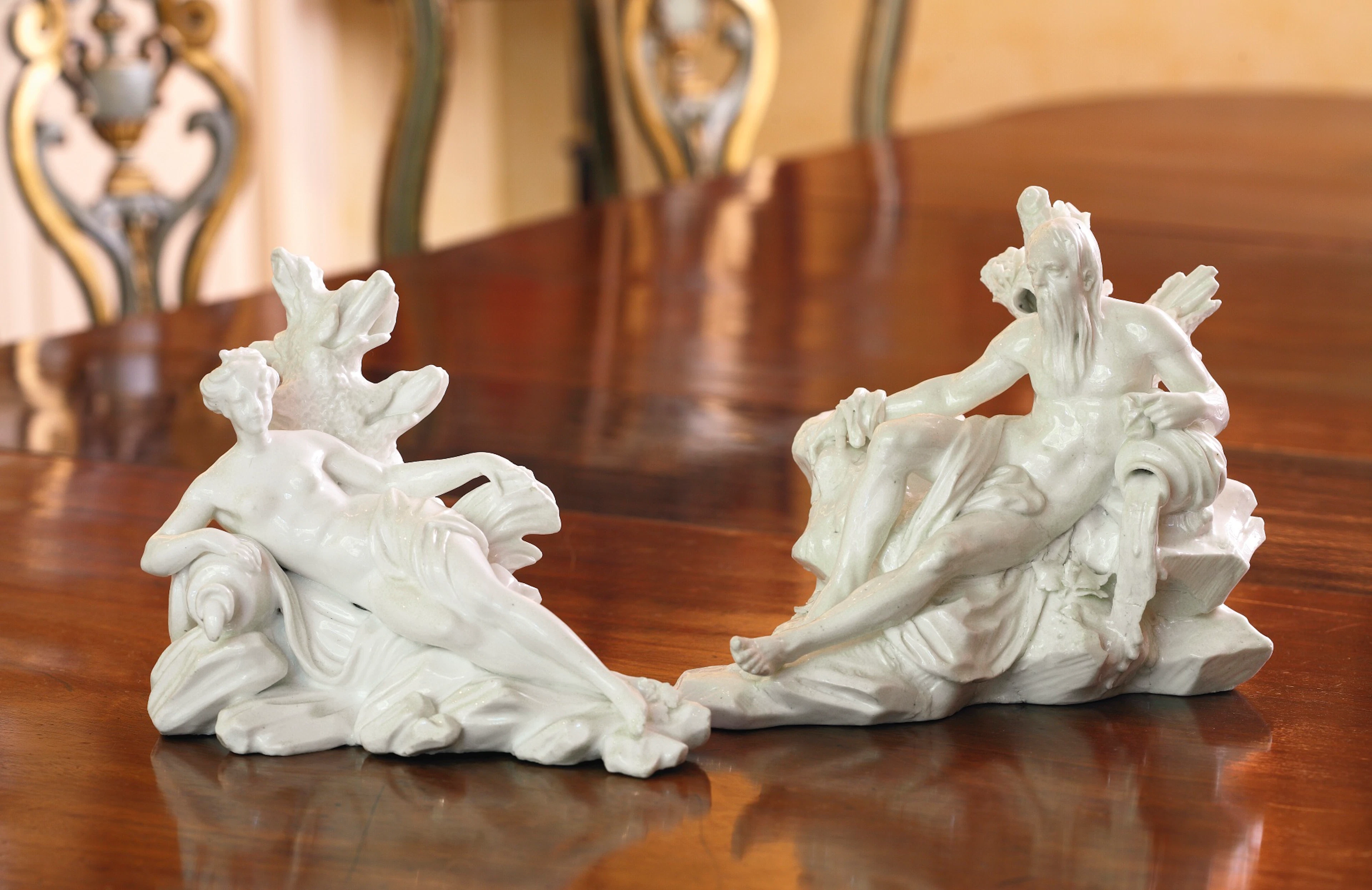 A rare pair of vincennes glazed white figures of 'le fleure' and 'la