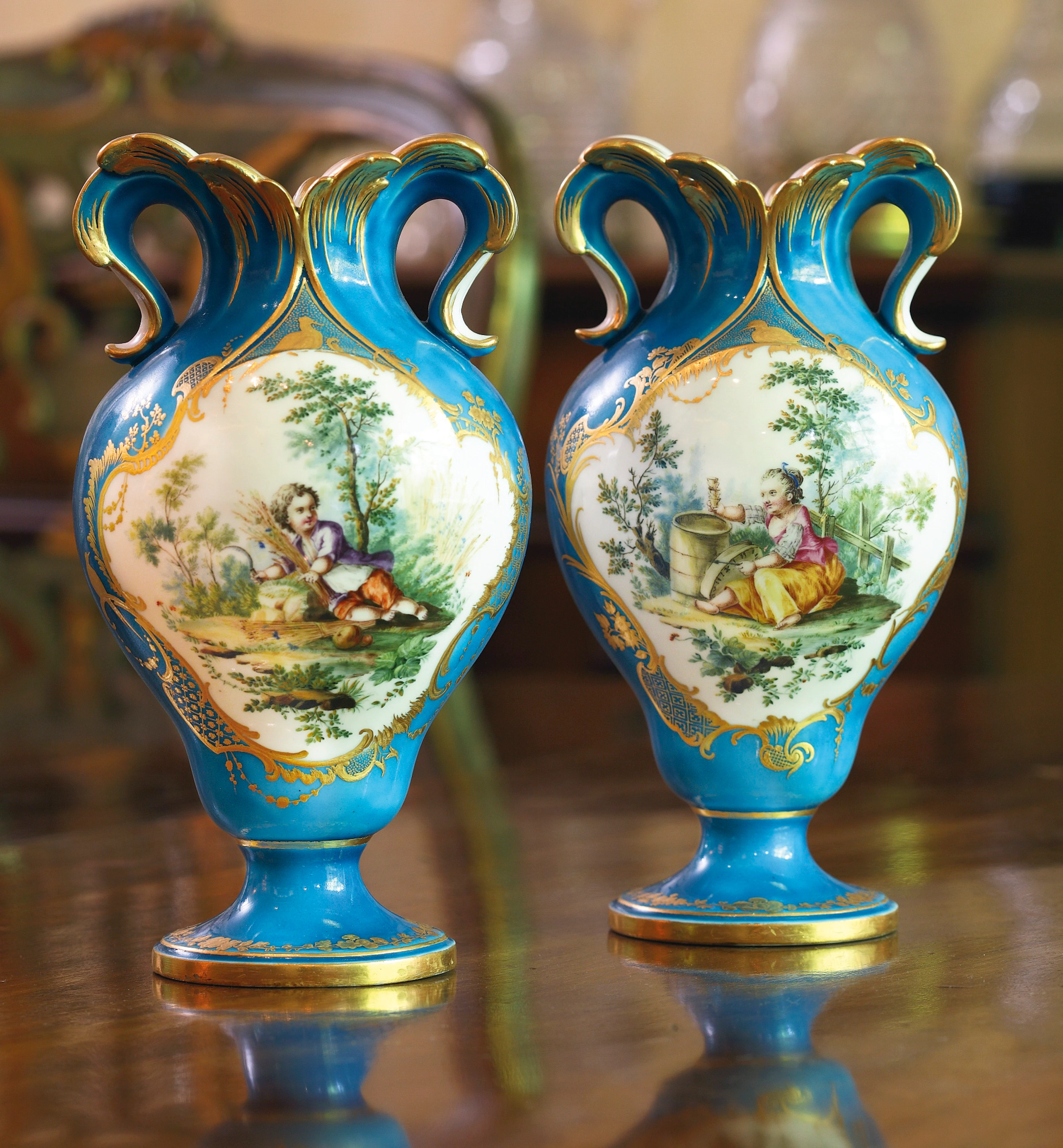 A pair of vincennes bleu céleste-ground vases 1755