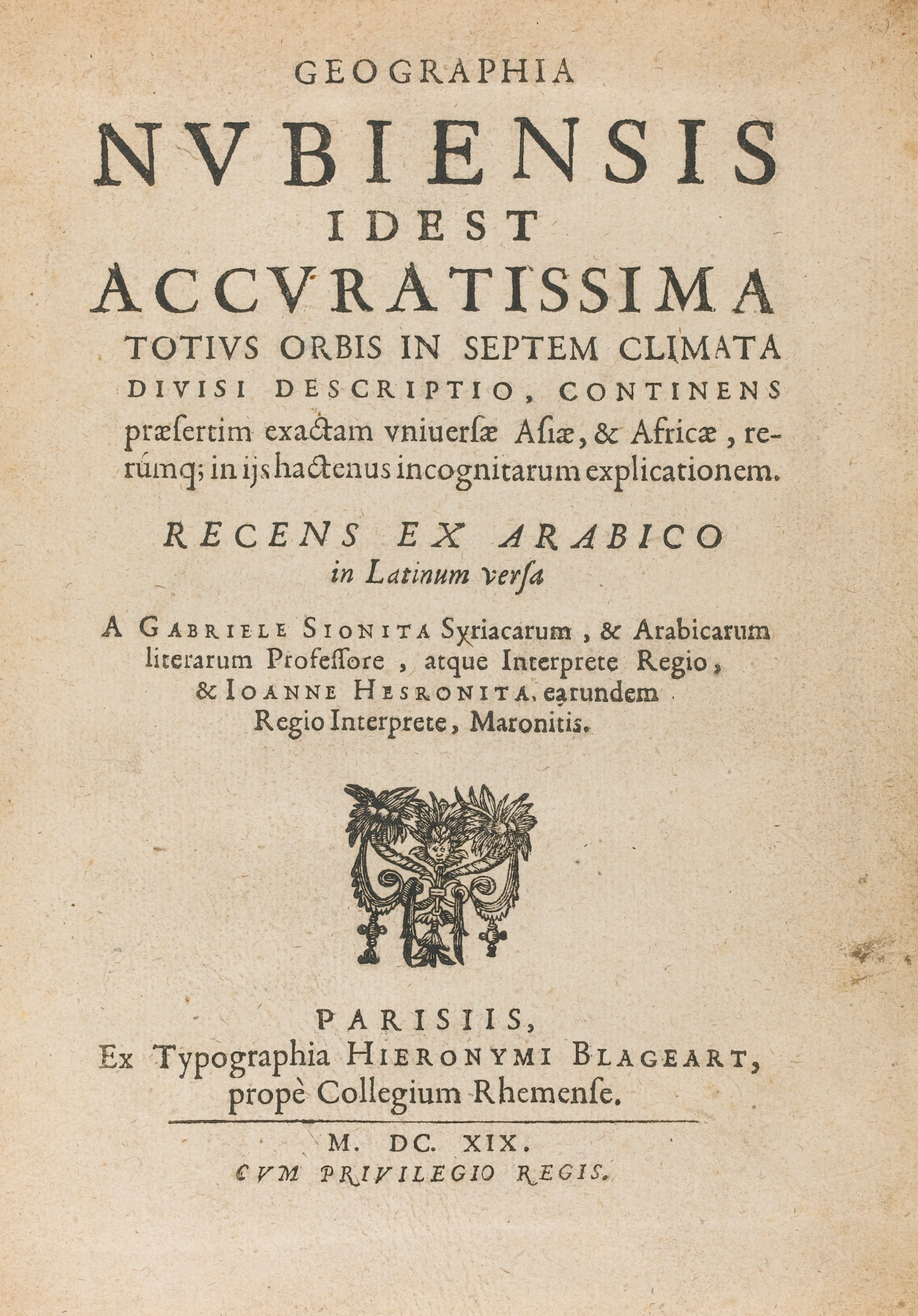 Geographia nubiensis id est accuratissima totius orbis in septem climata