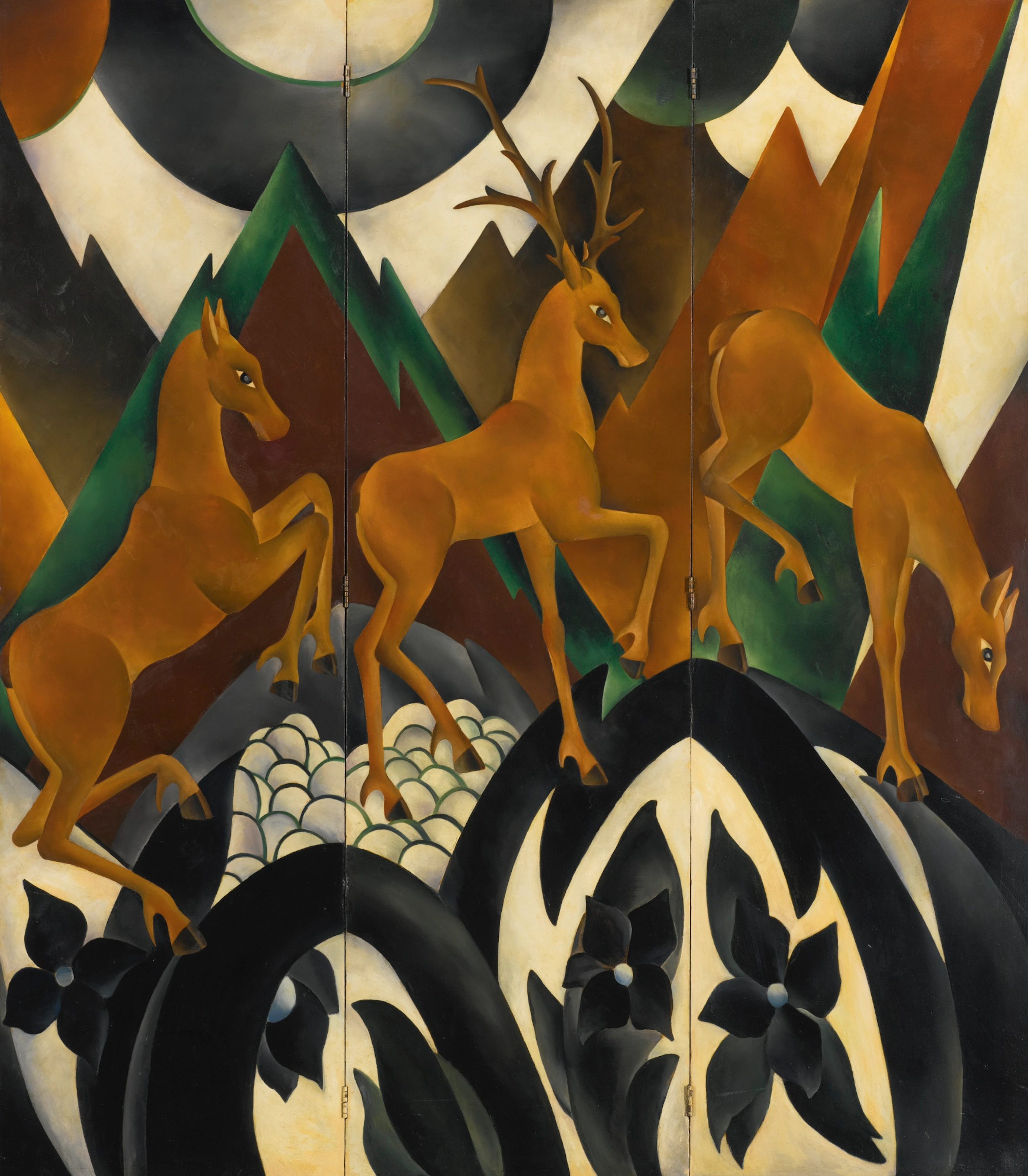 In the Mountains: A three panel screen