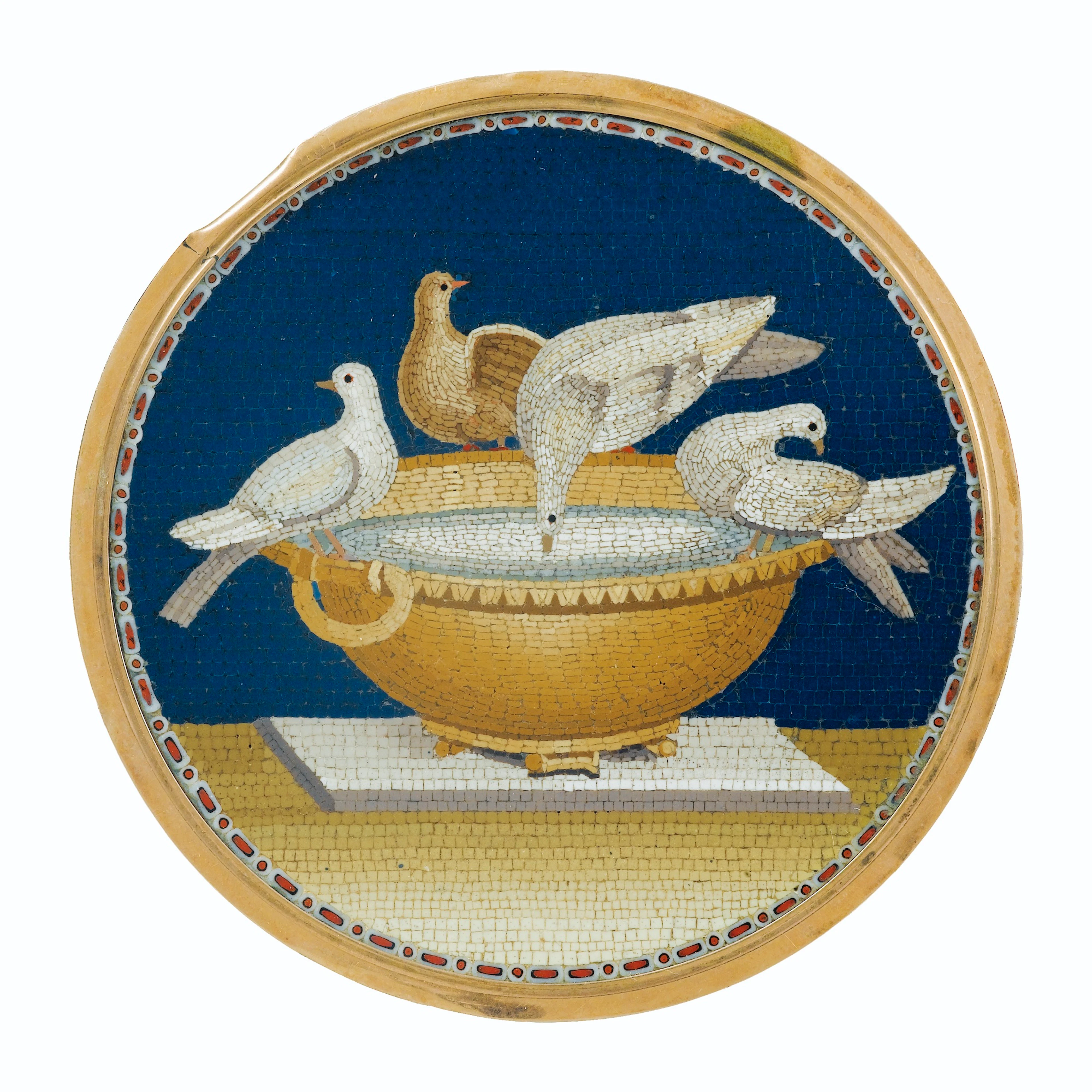 'LES COLOMBES DU CAPITOLE'. PLAQUE EN MICROMOSAIQUE, VERS 1800 | 'Les
