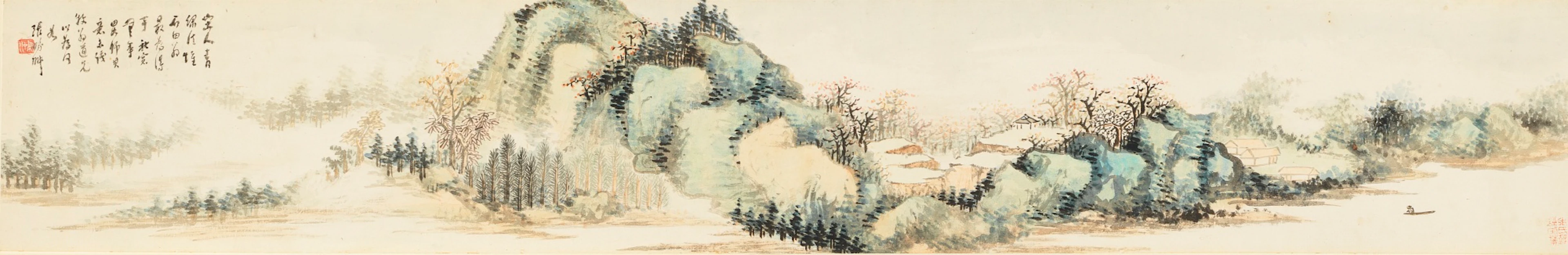 Brush marks in blue and green