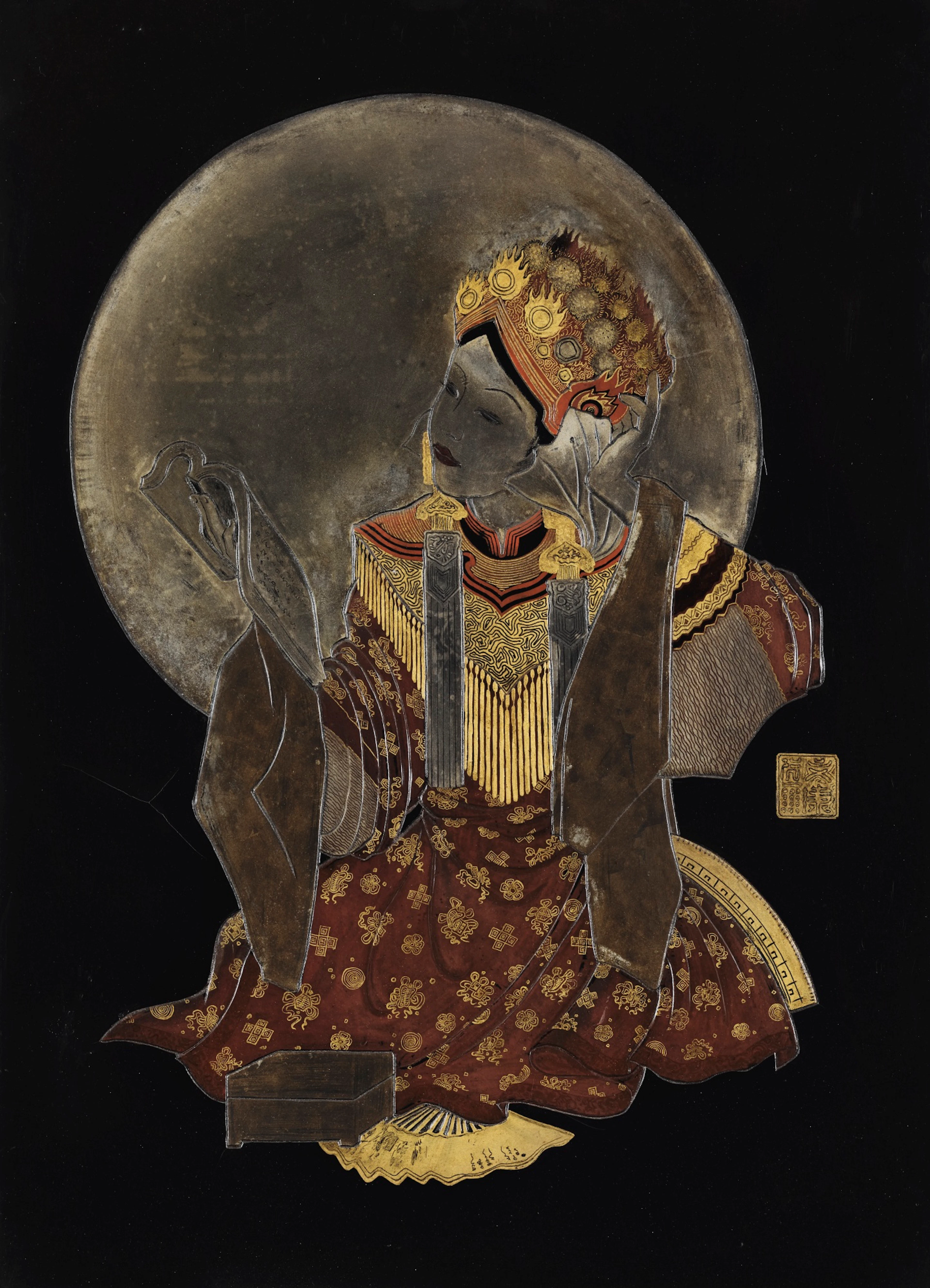 A Traditional Vietnamese Opera Actress Reading Under Moonlight