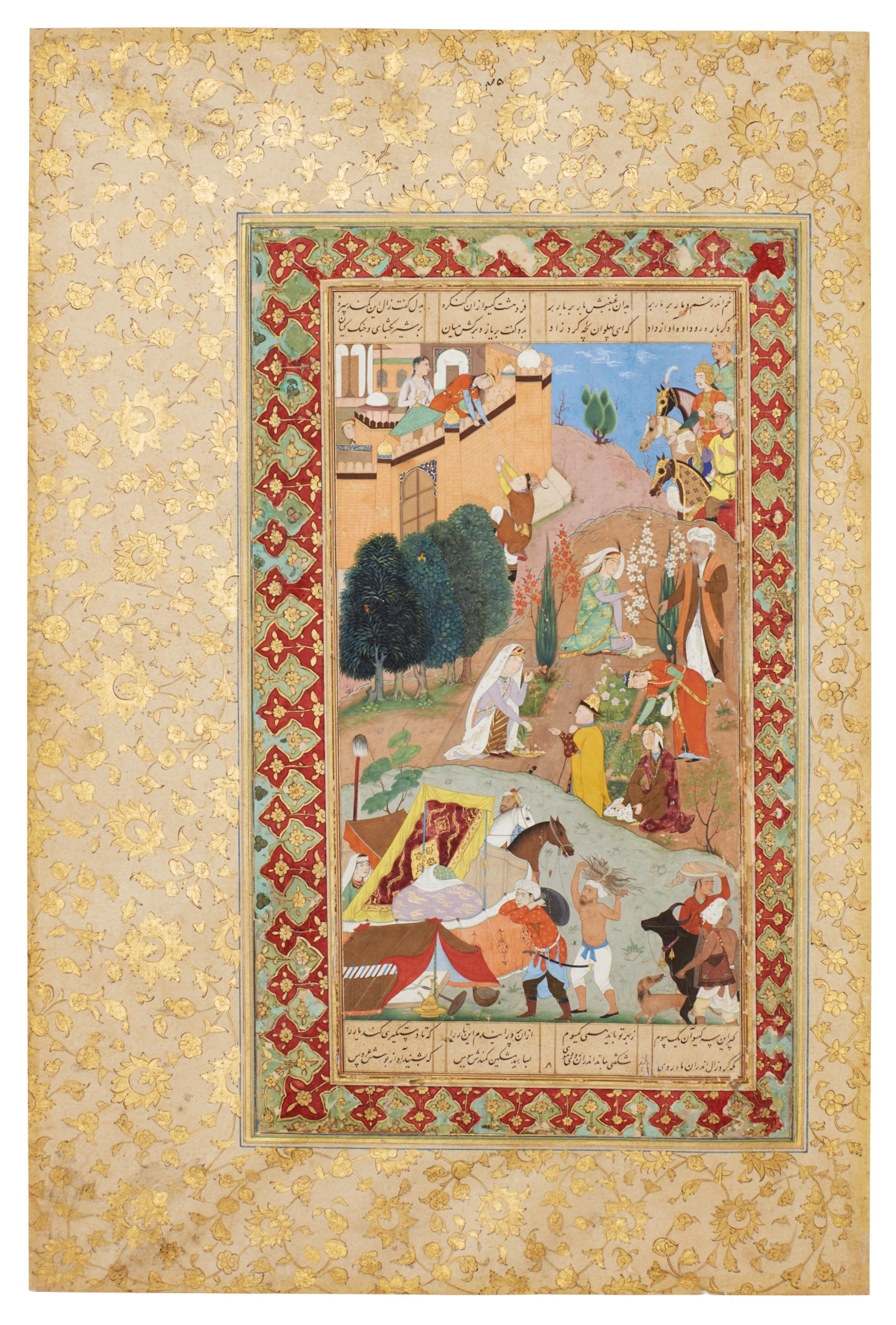 The meeting of zal with rudaba, an illustrated and illuminated leaf