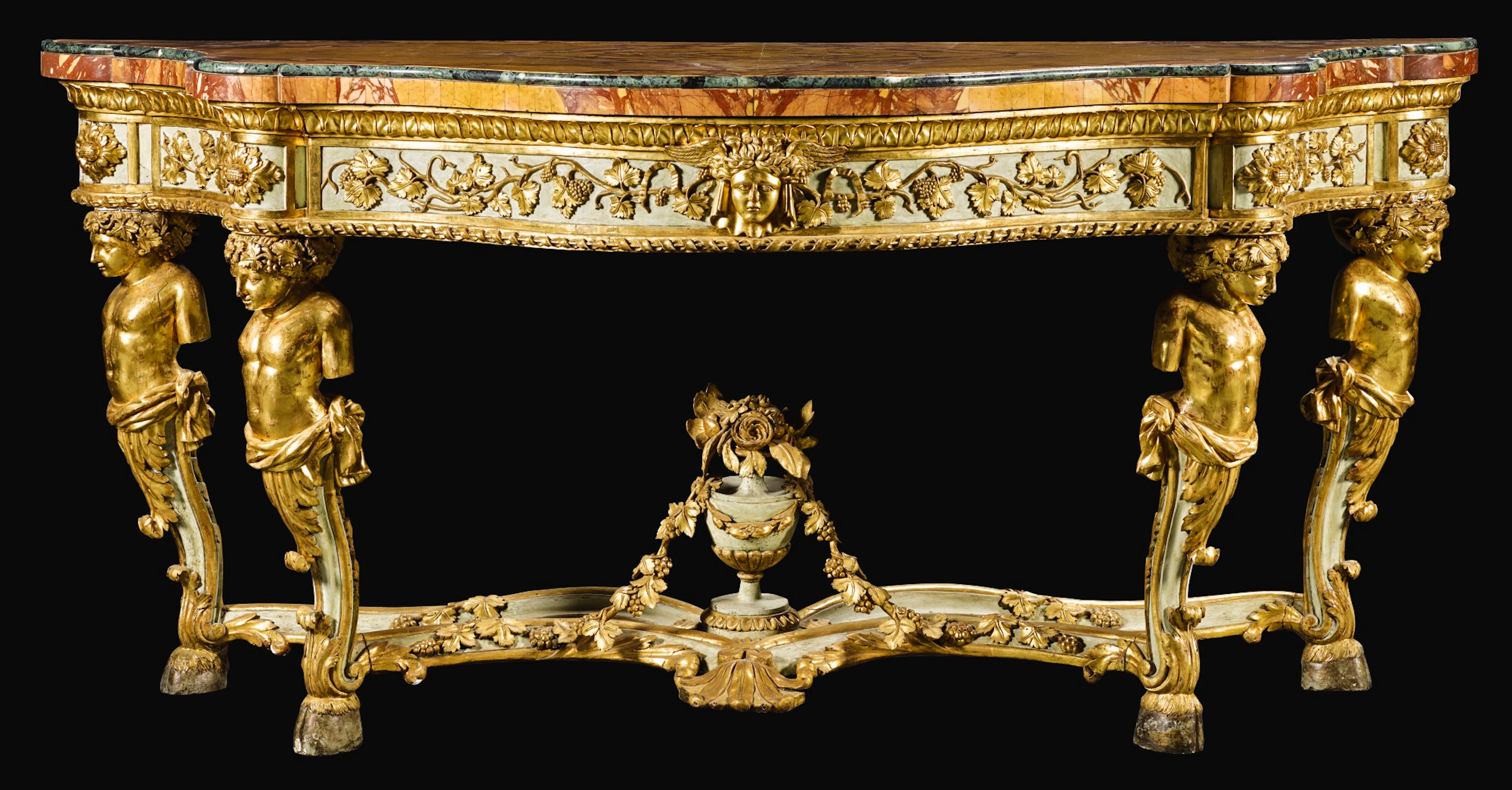 An italian painted and parcel-gilt console table rome, circa 1770