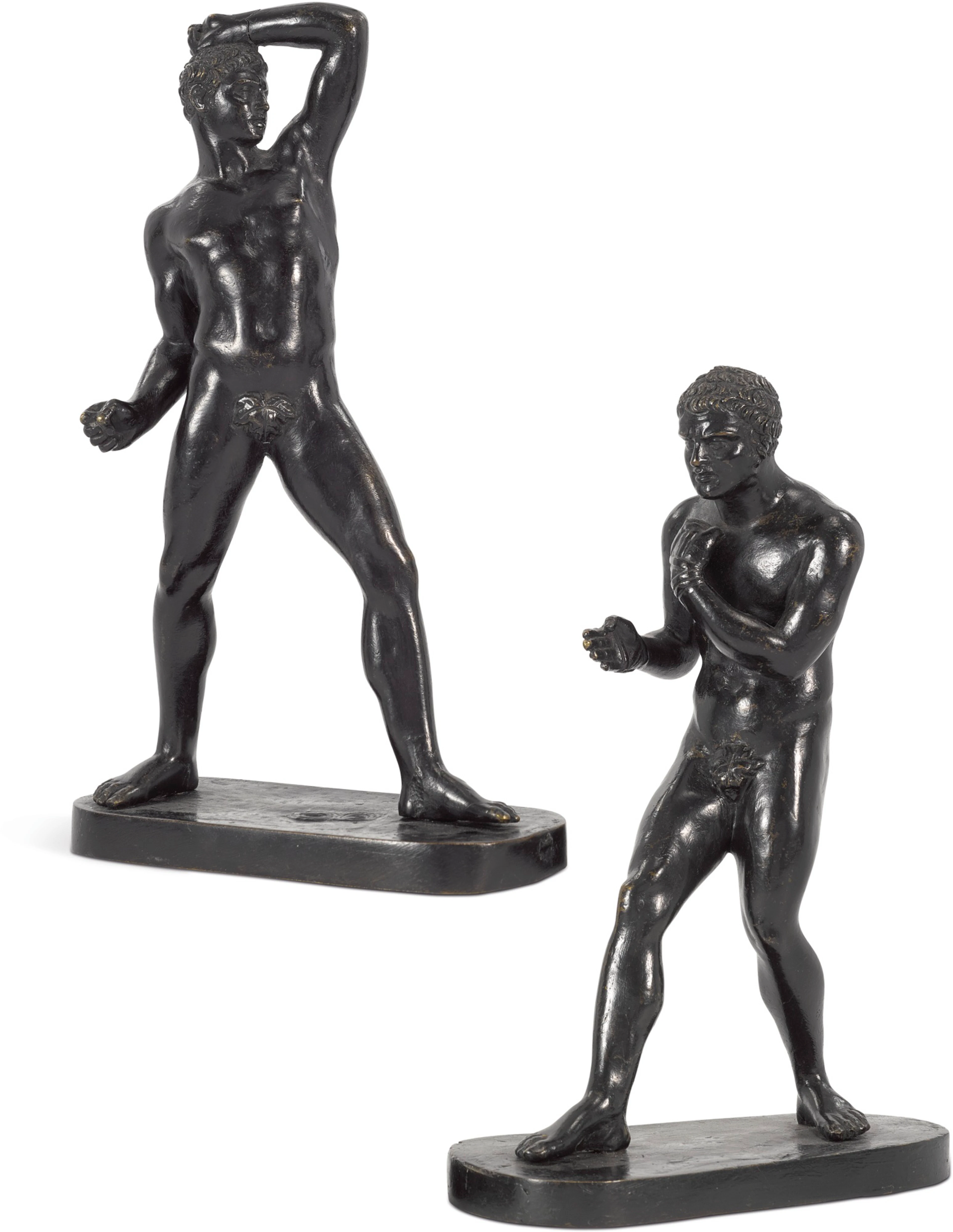 A pair of patinated bronze sculptures after the pugilists by antonio