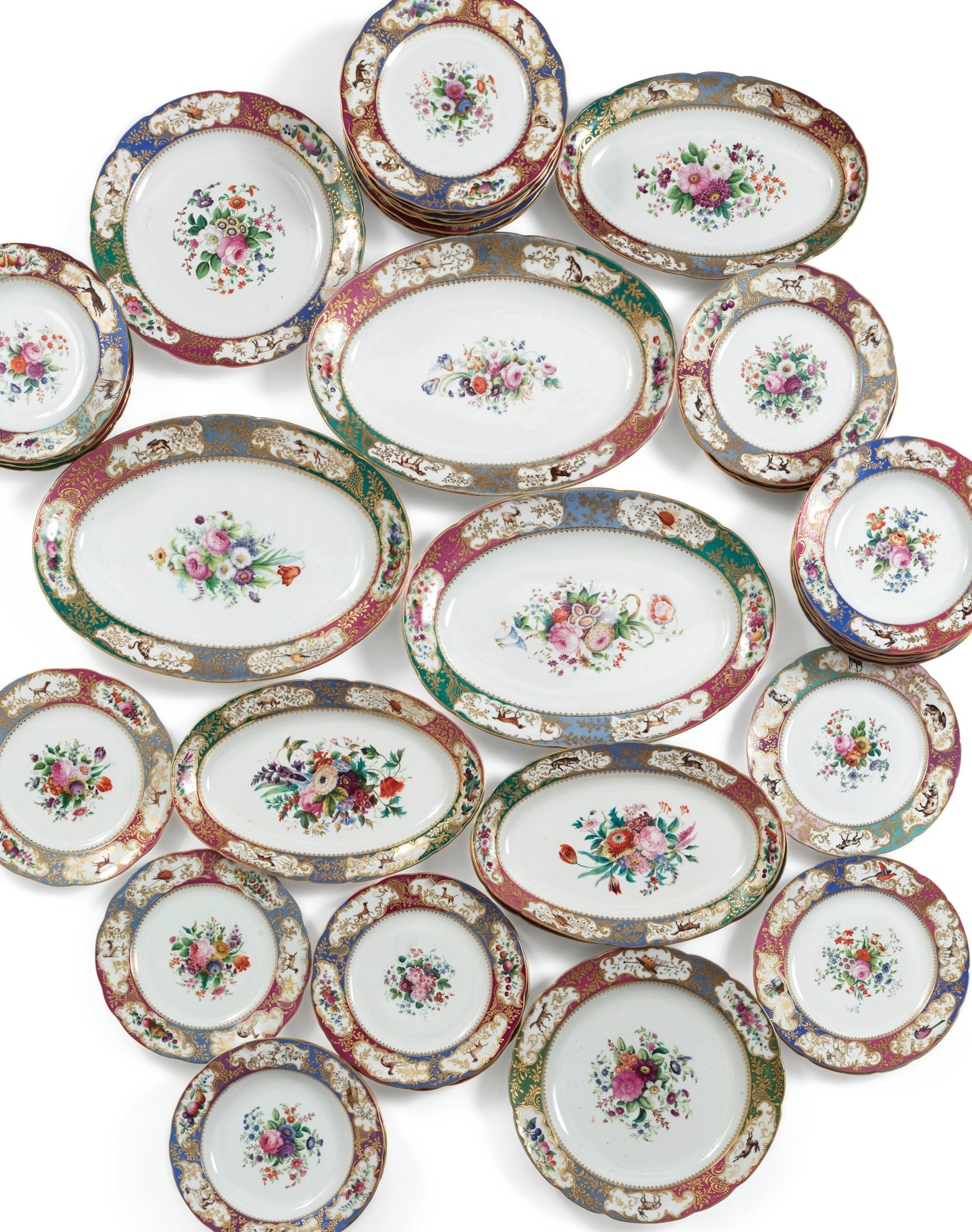 An assembled russian porcelain part dinner service from the grand