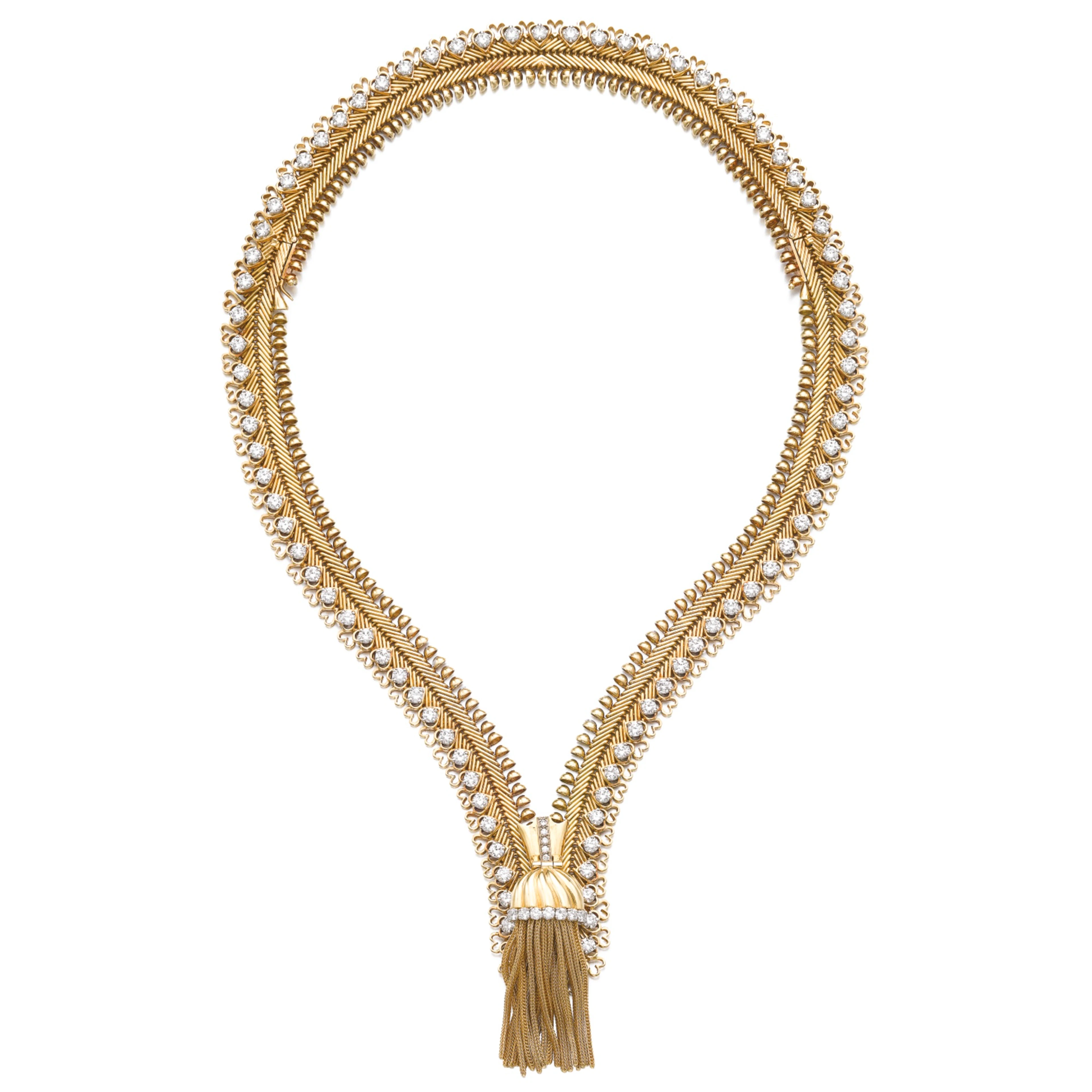 Gold and diamond necklace/bracelet combination, 'zip', van cleef & arpels