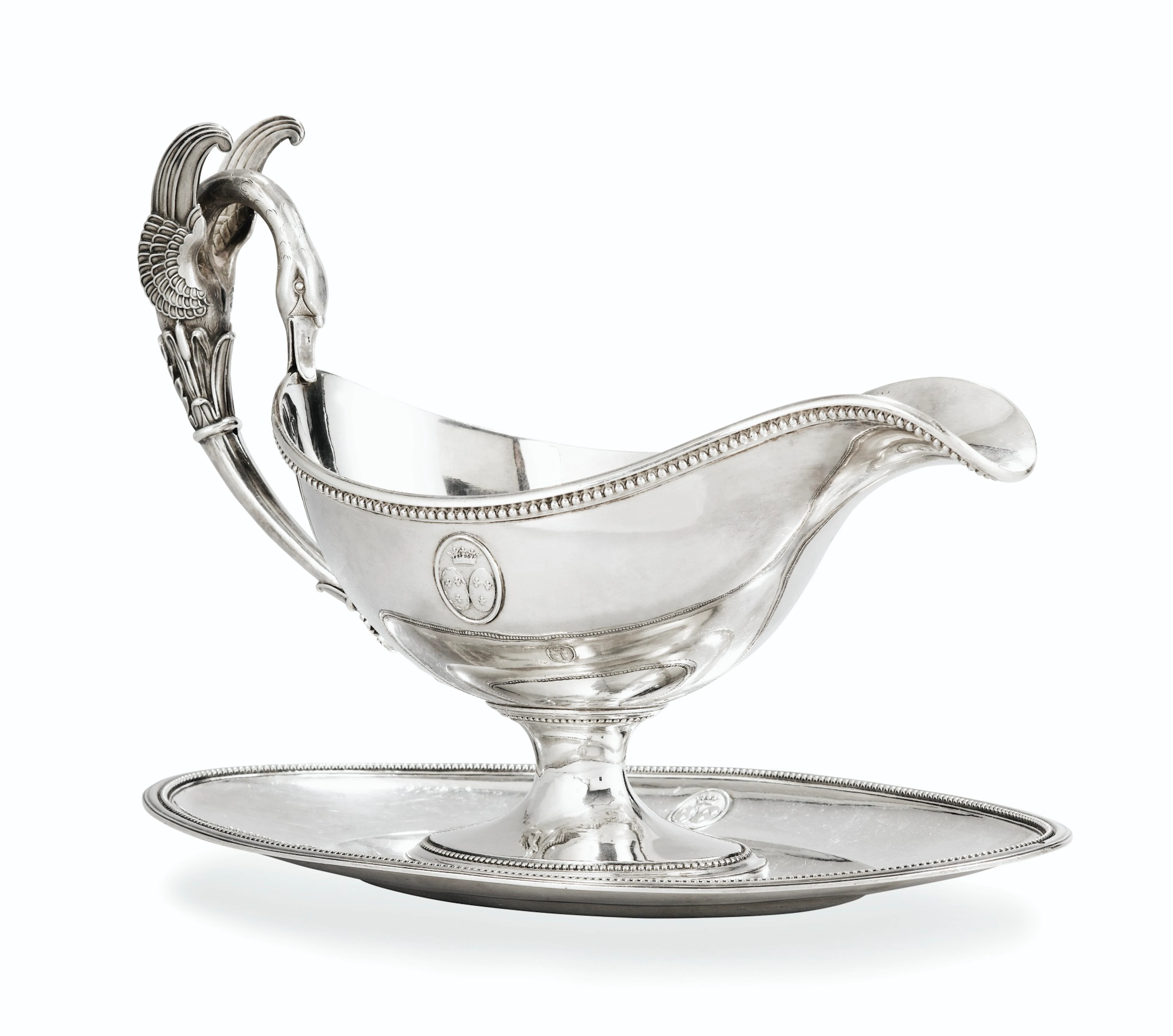 SAUCIÈRE ET SON PRÉSENTOIR EN ARGENT PAR MARC-AUGUSTIN LE BRUN, PARIS