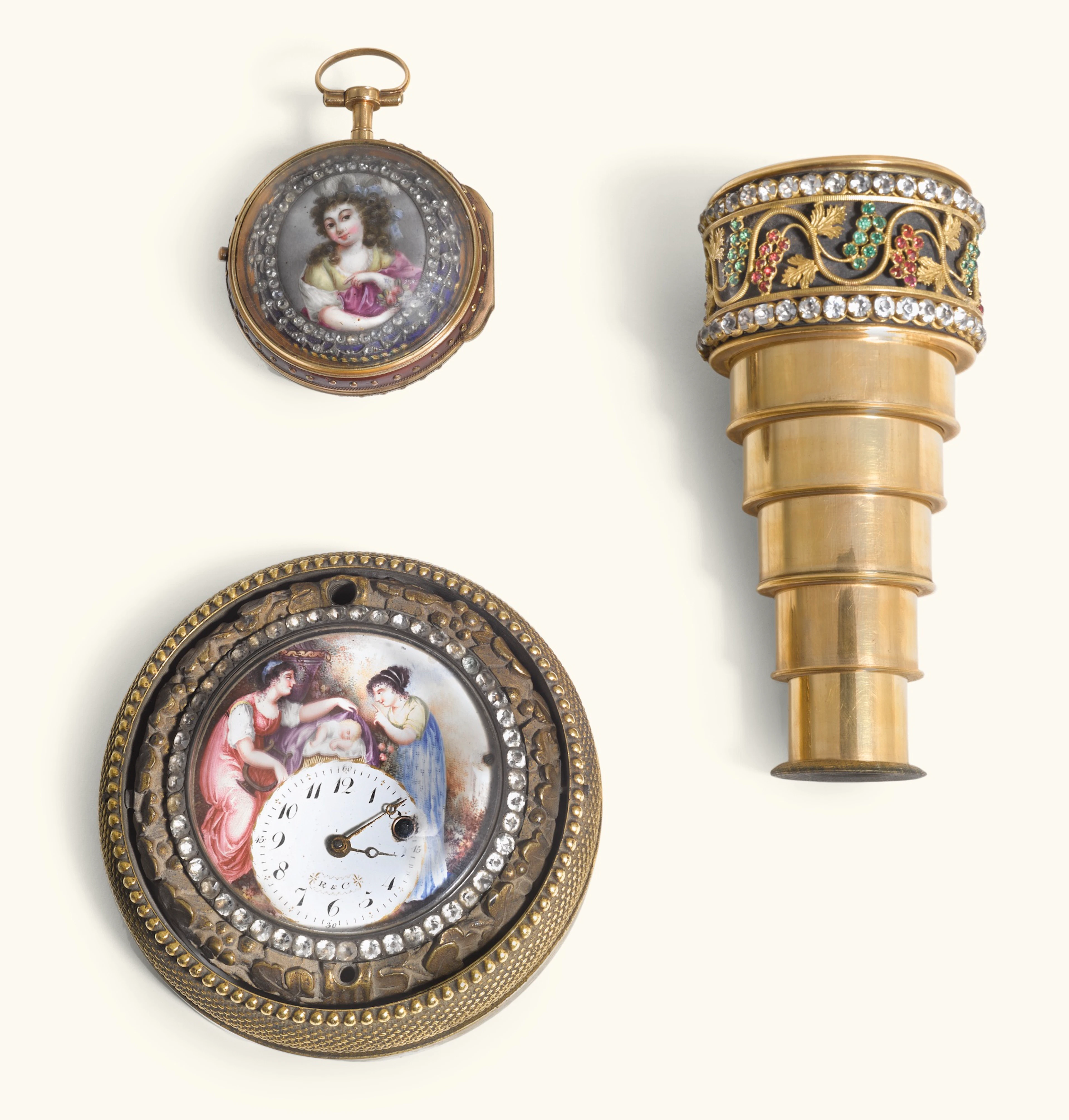 TWO TIMEPIECES AND A SPY GLASS, CIRCA 1770 AND LATER | Two timepieces