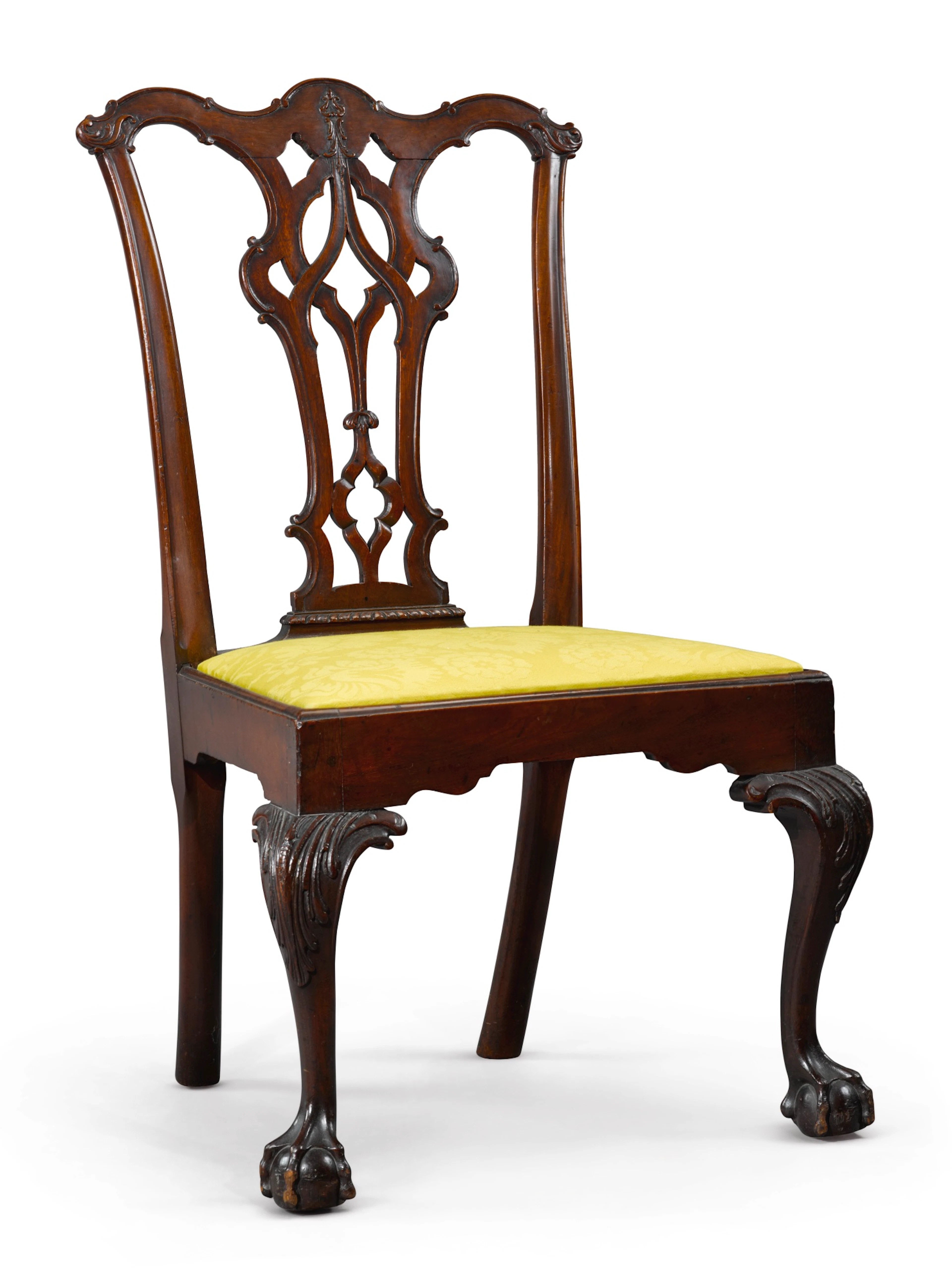 Very fine and rare chippendale carved mahogany side chair, carving