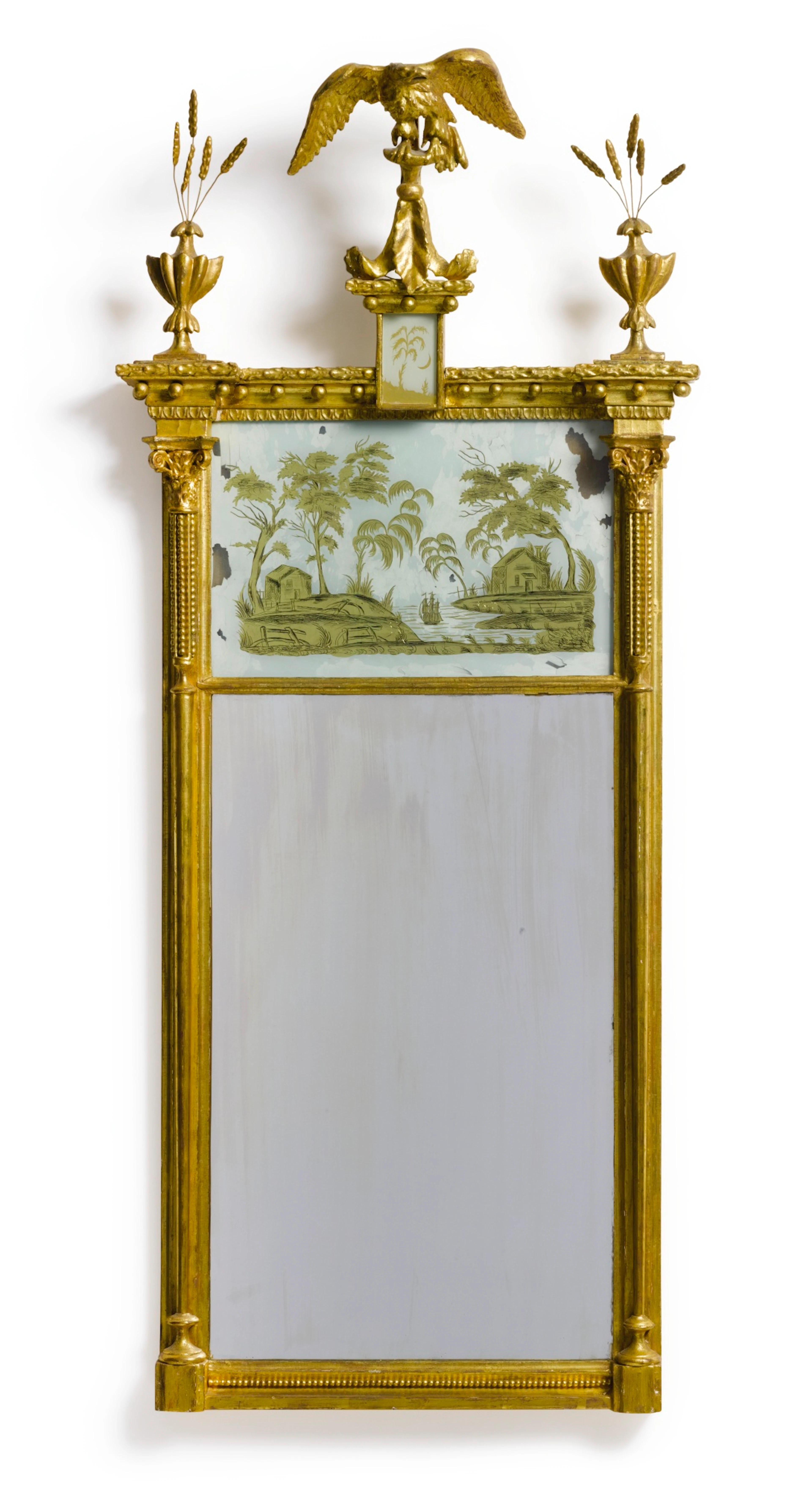 Very fine de riemer family federal giltwood and églomisé-paneled looking