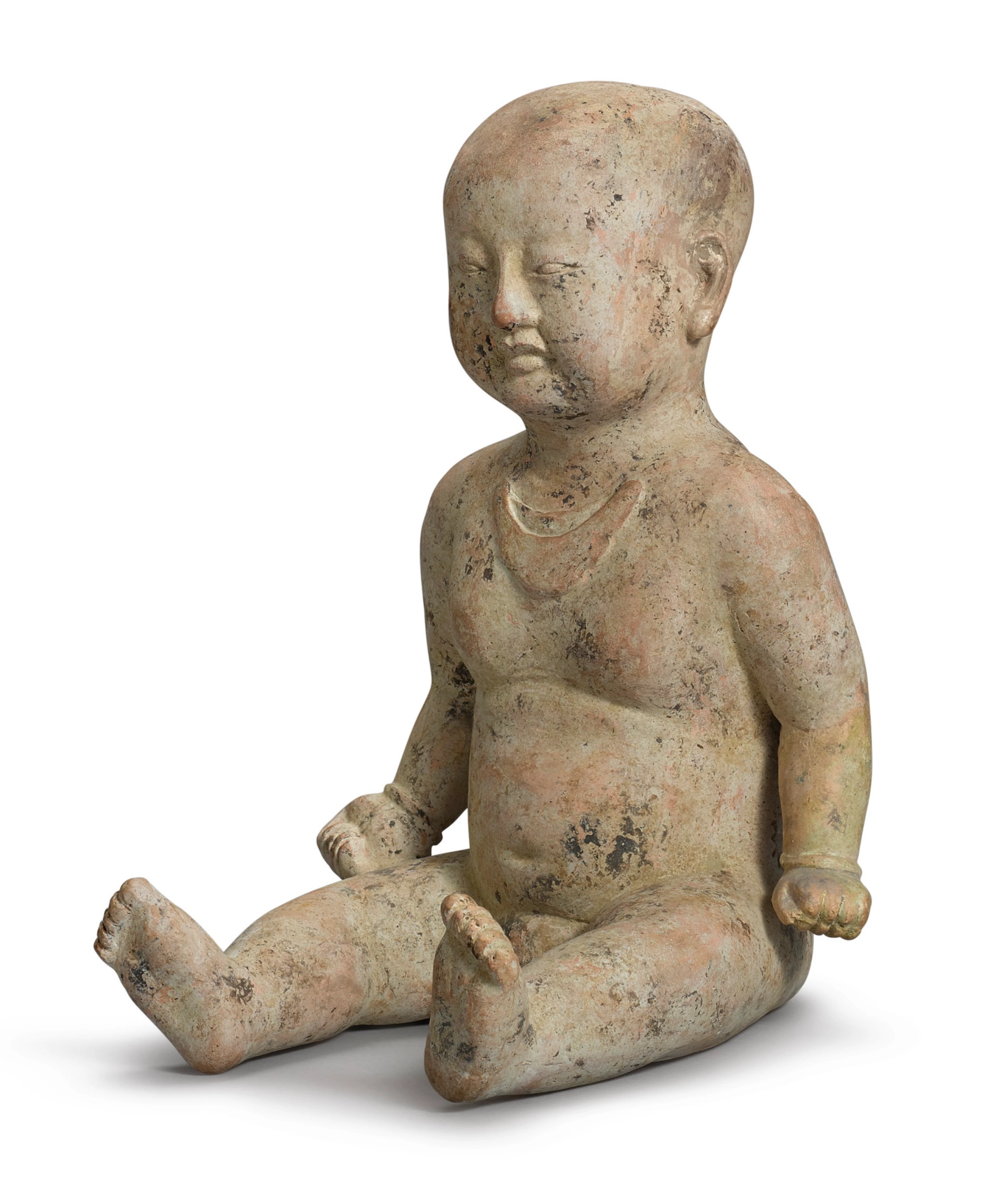 A rare painted pottery figure of a boy song dynasty