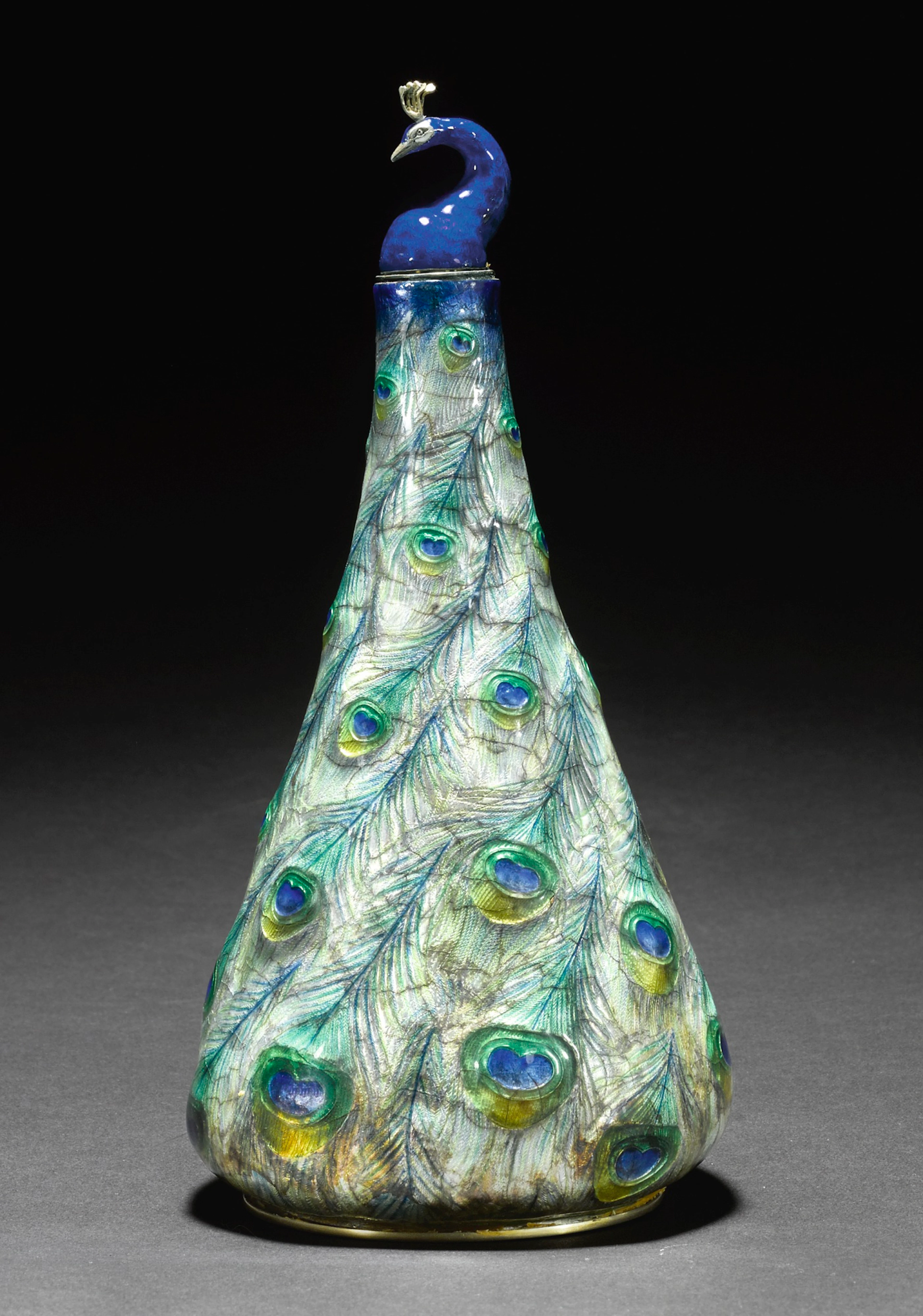 A LARGE ENAMELLED SILVER SCENT FLASK, EUGÈNE FEUILLÂTRE, PARIS, CIRCA