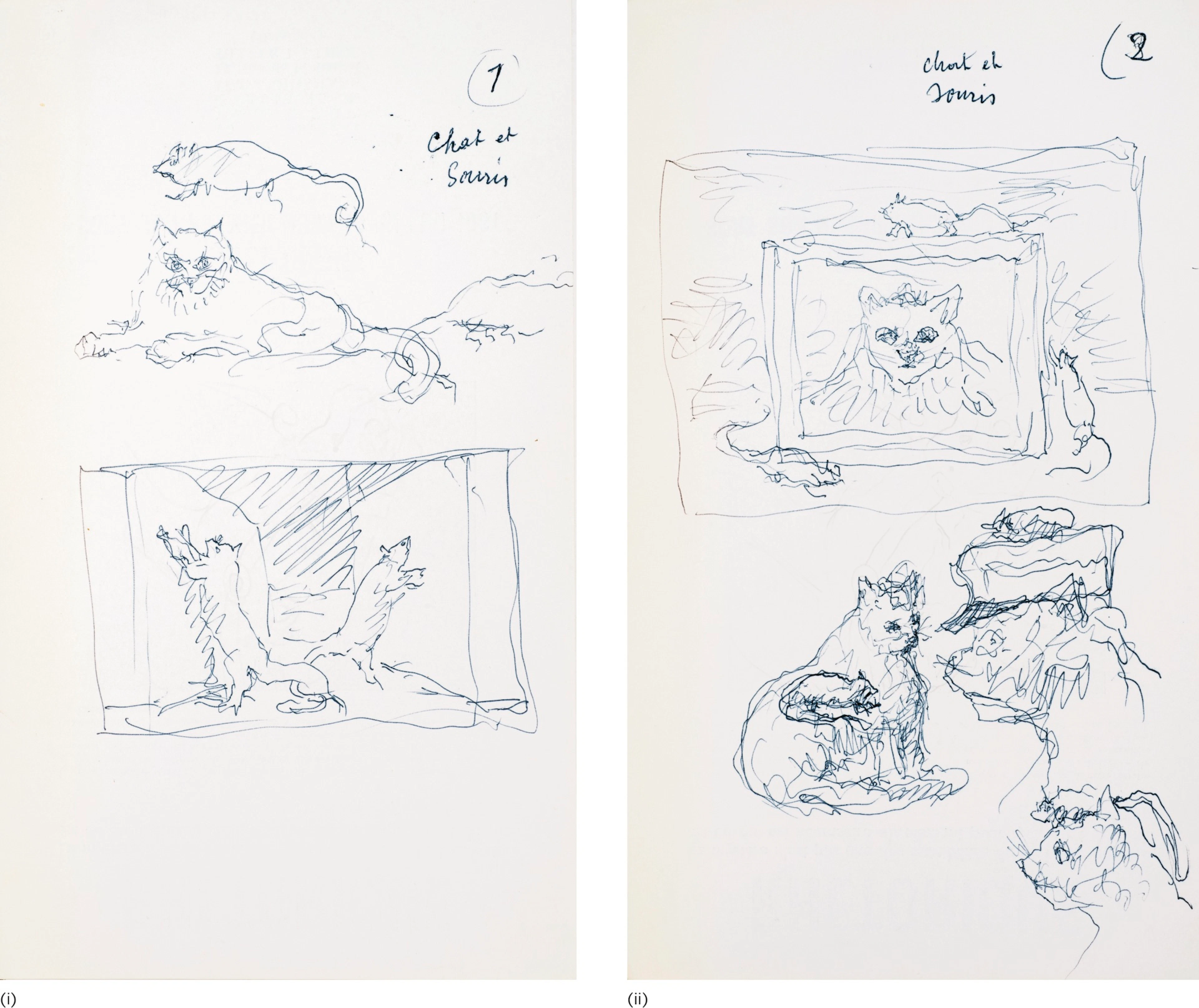 Deux dessins(i) Chat et souris 1 (ii) Chat et souris 2