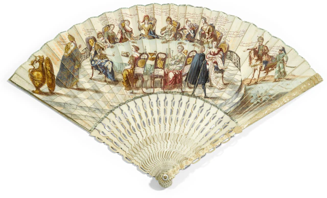 'A NEW GAME OF PIQUET'. AN IVORY SATIRICAL FAN, ENGLISH, CIRCA 1735