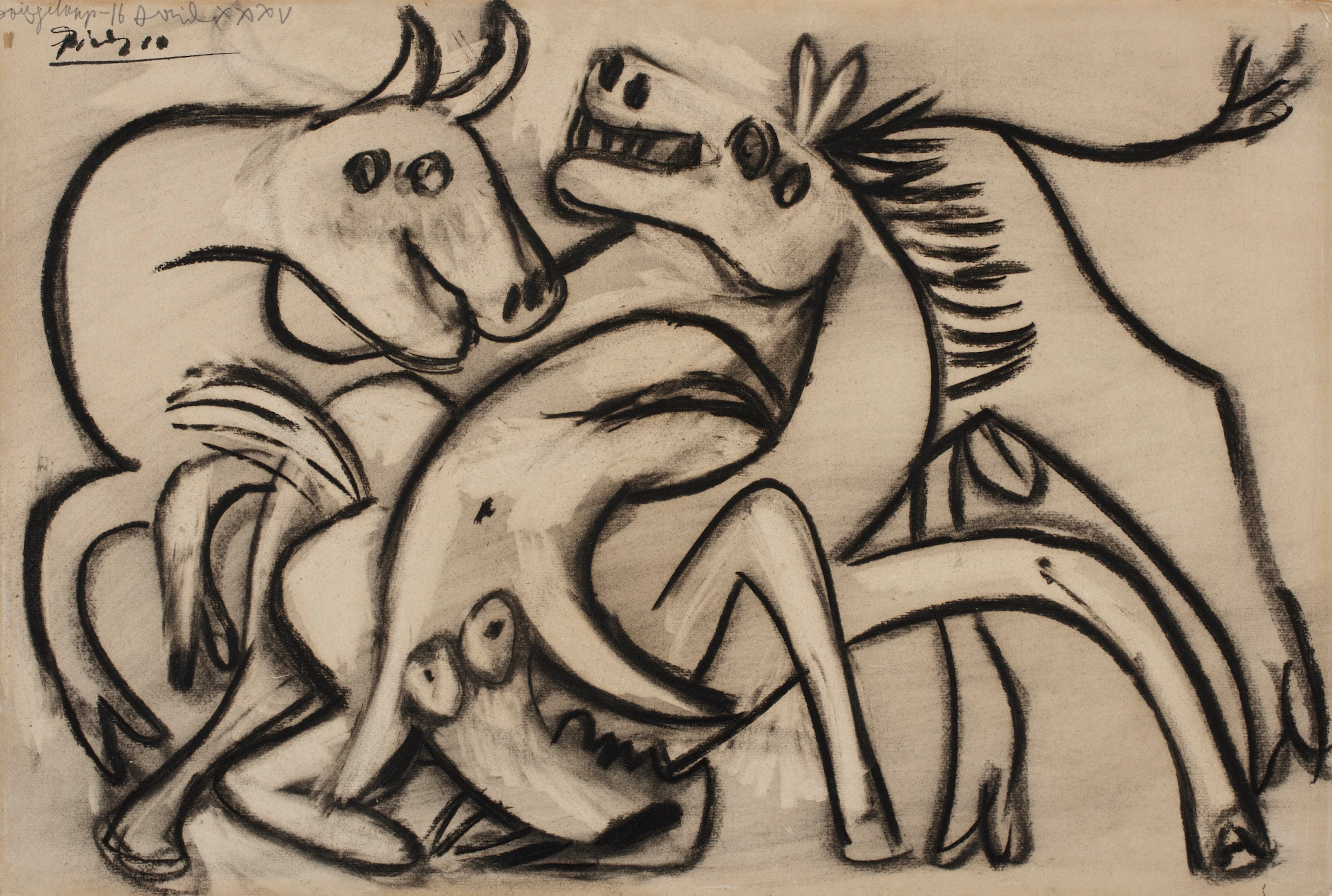 Combat de taureau et cheval