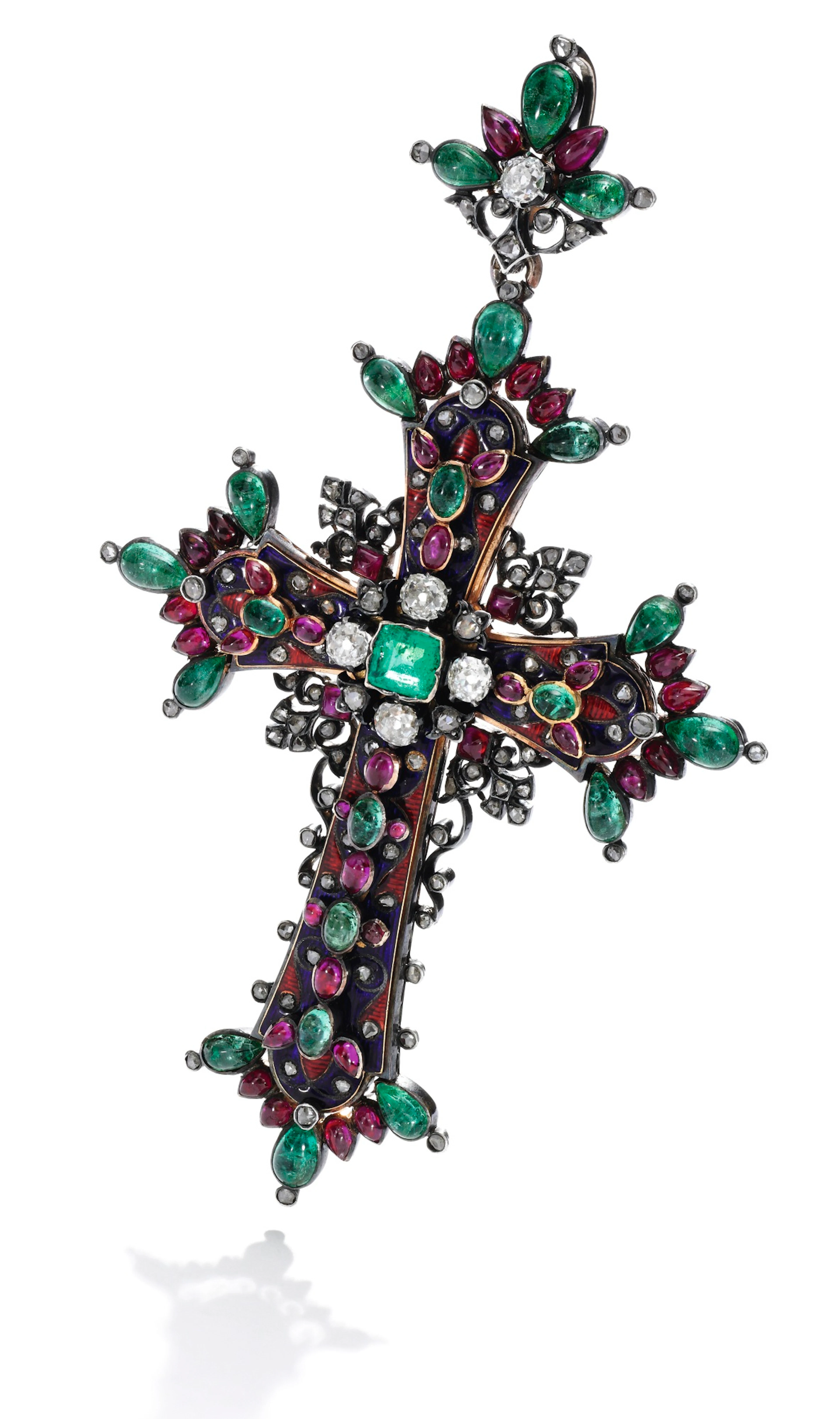 Gem set, enamel and diamond pendant, 1850s