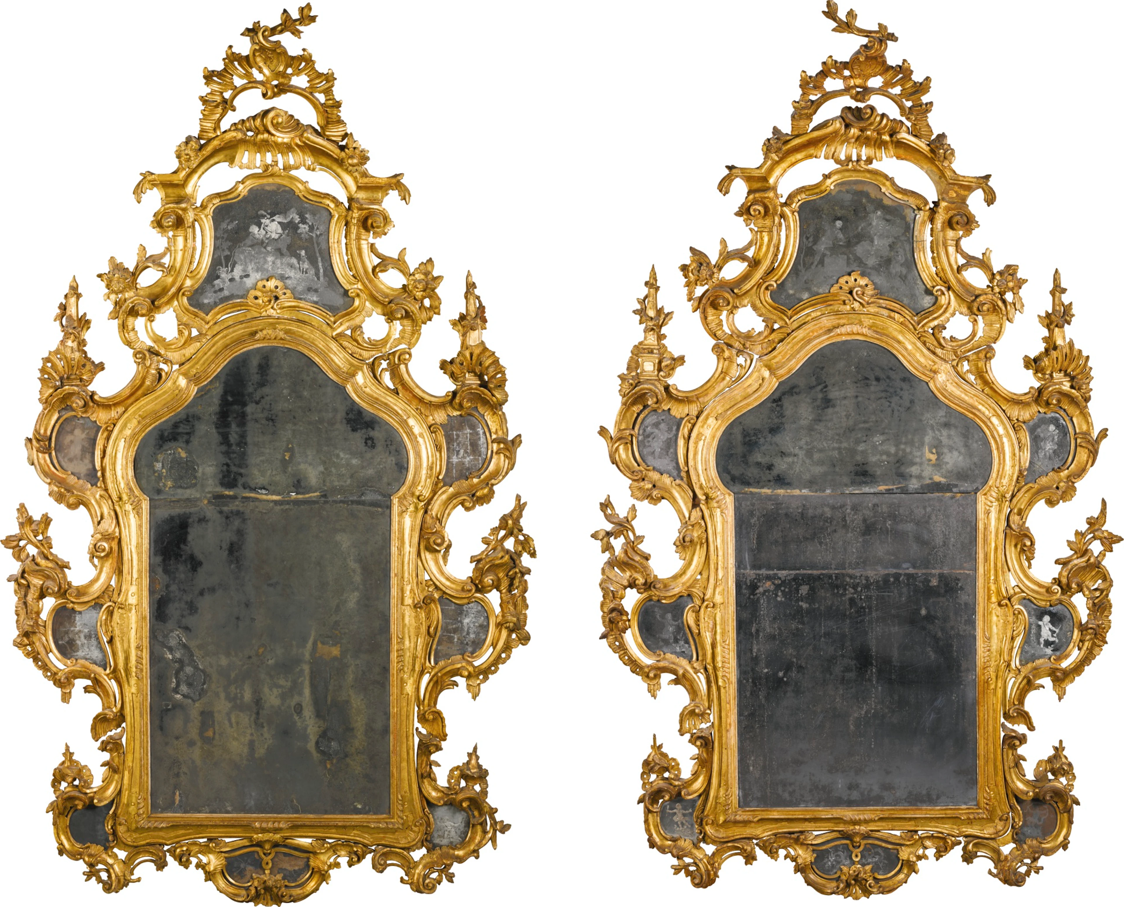 A pair of italian rococo carved giltwood mirrors, venice, third quarter