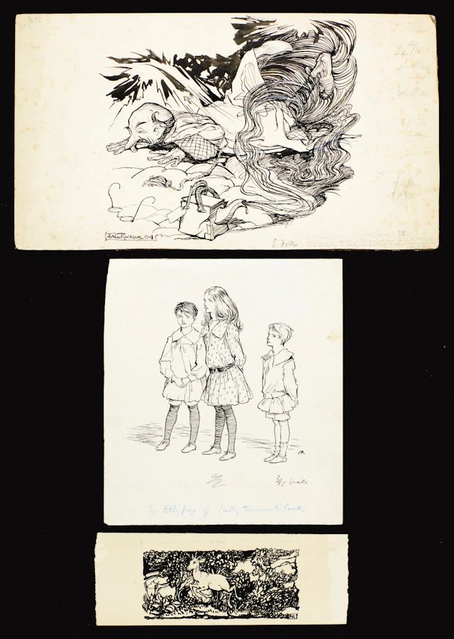 Three ink drawings on three sheets (for The Rainbow Book, The Children